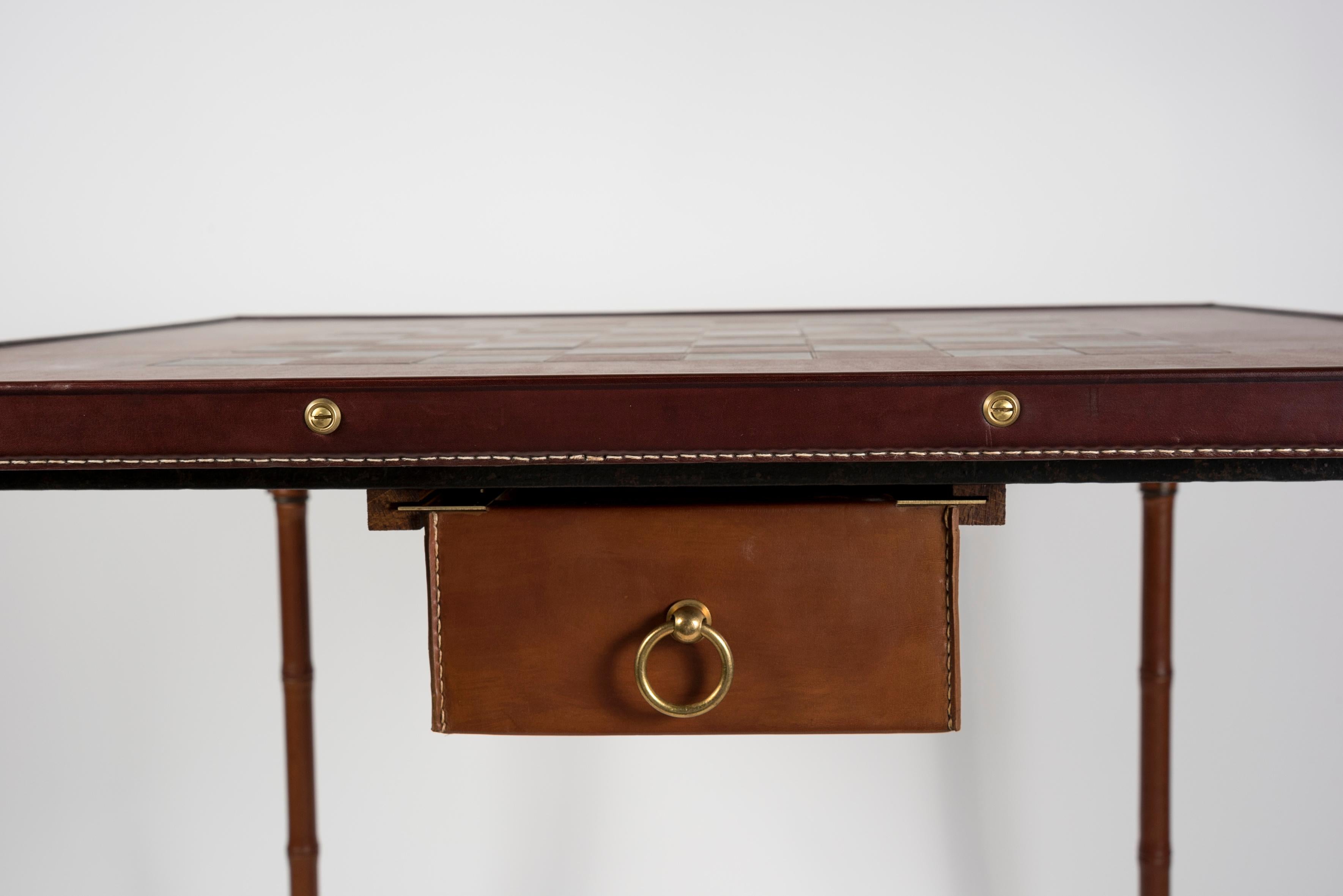 1950's Stitched Leather Game Table by Jacques Adnet For Sale 7