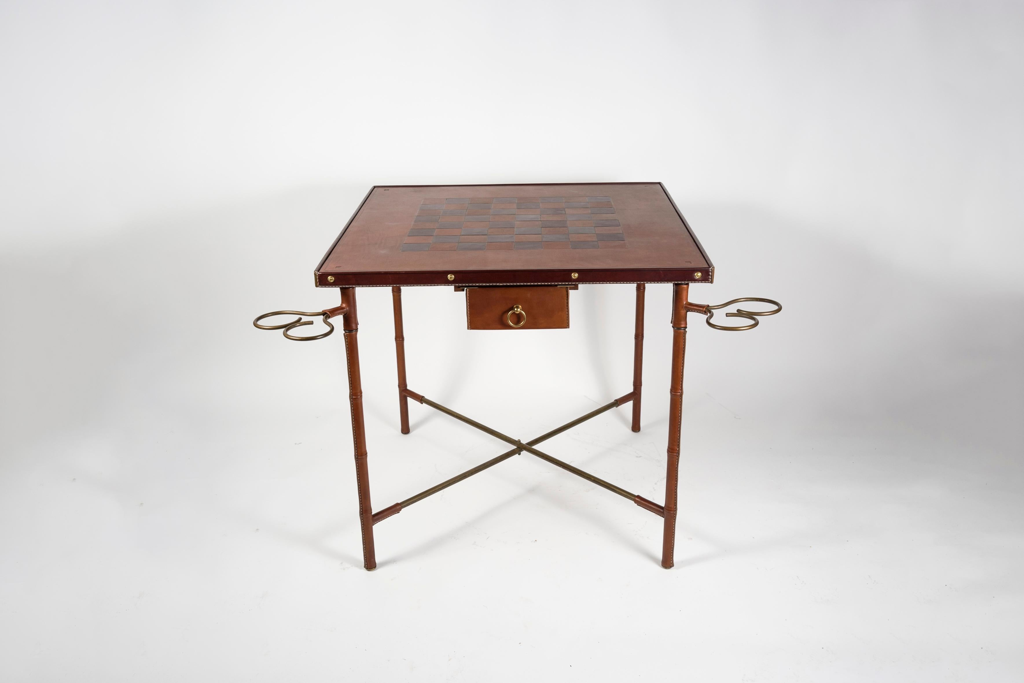 1950's Stitched Leather Game Table by Jacques Adnet For Sale 10