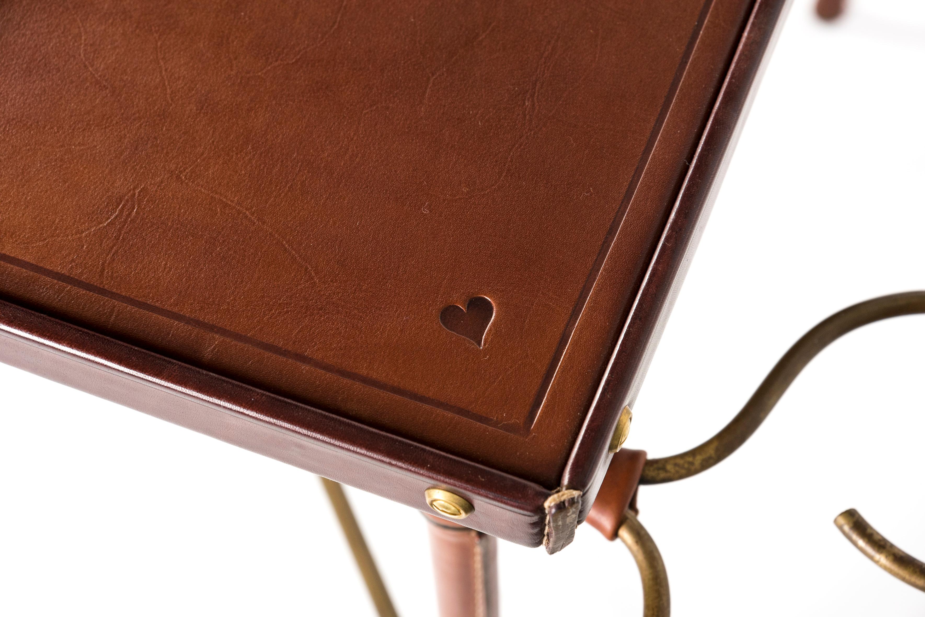 Milieu du XXe siècle Table de jeu en cuir cousue par Jacques Adnet des années 1950 en vente
