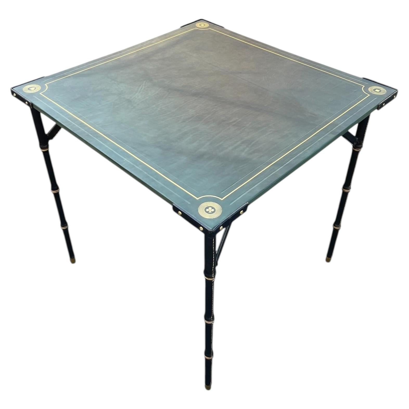 1950's Stitched leather game table by Jacques Adnet For Sale