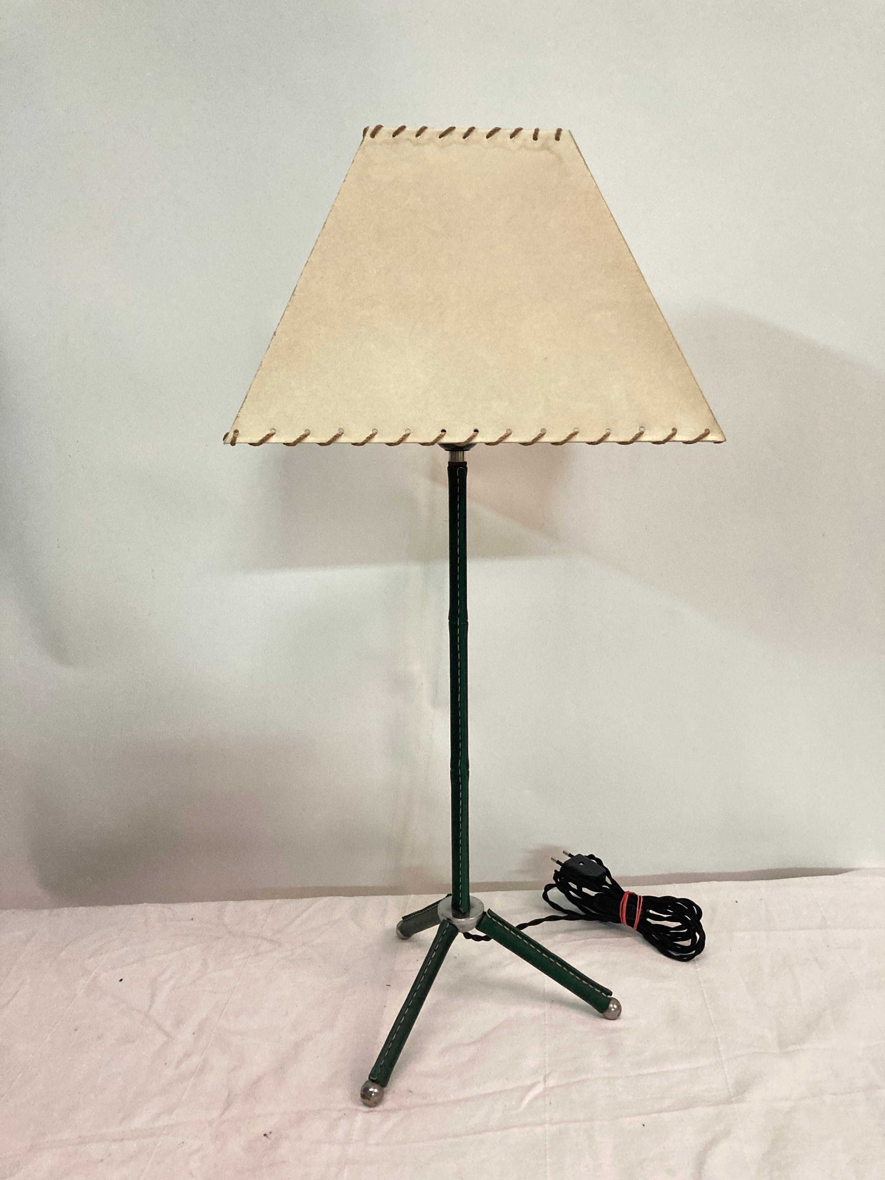 1950's Stitched leather lamp By Jacques Adnet
Dark English green leather
Dimensions given without shade
No shade included
Newly re-wired