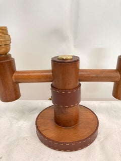 1950's Genähte Lederlampe von Jacques Adnet