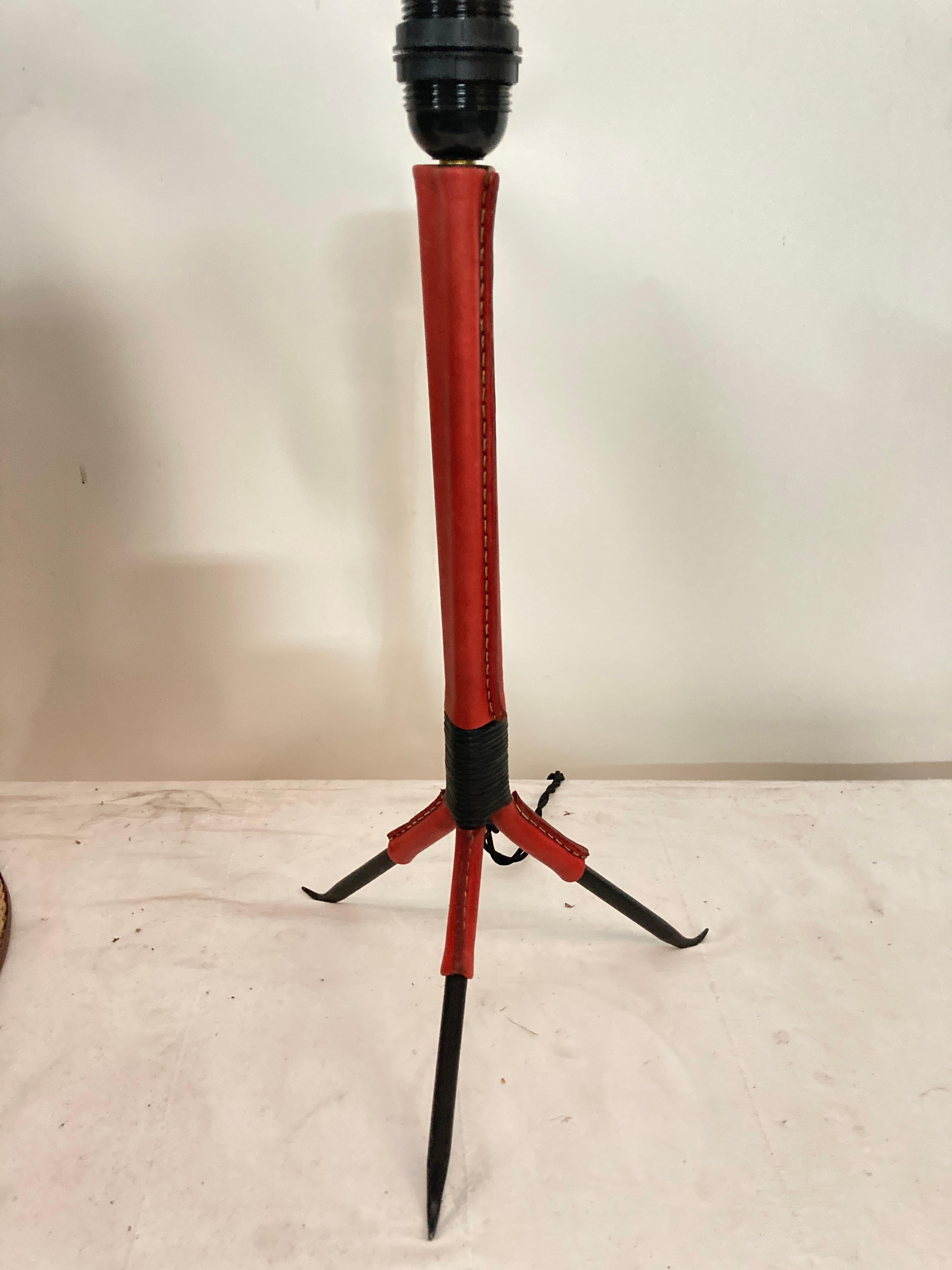 1950's stitched leather lamp by Jacques Adnet
France
Rare in red
Dimensions given without shade