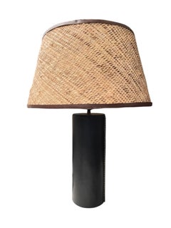 1950's Stitched leather lamp by Jacques Adnet