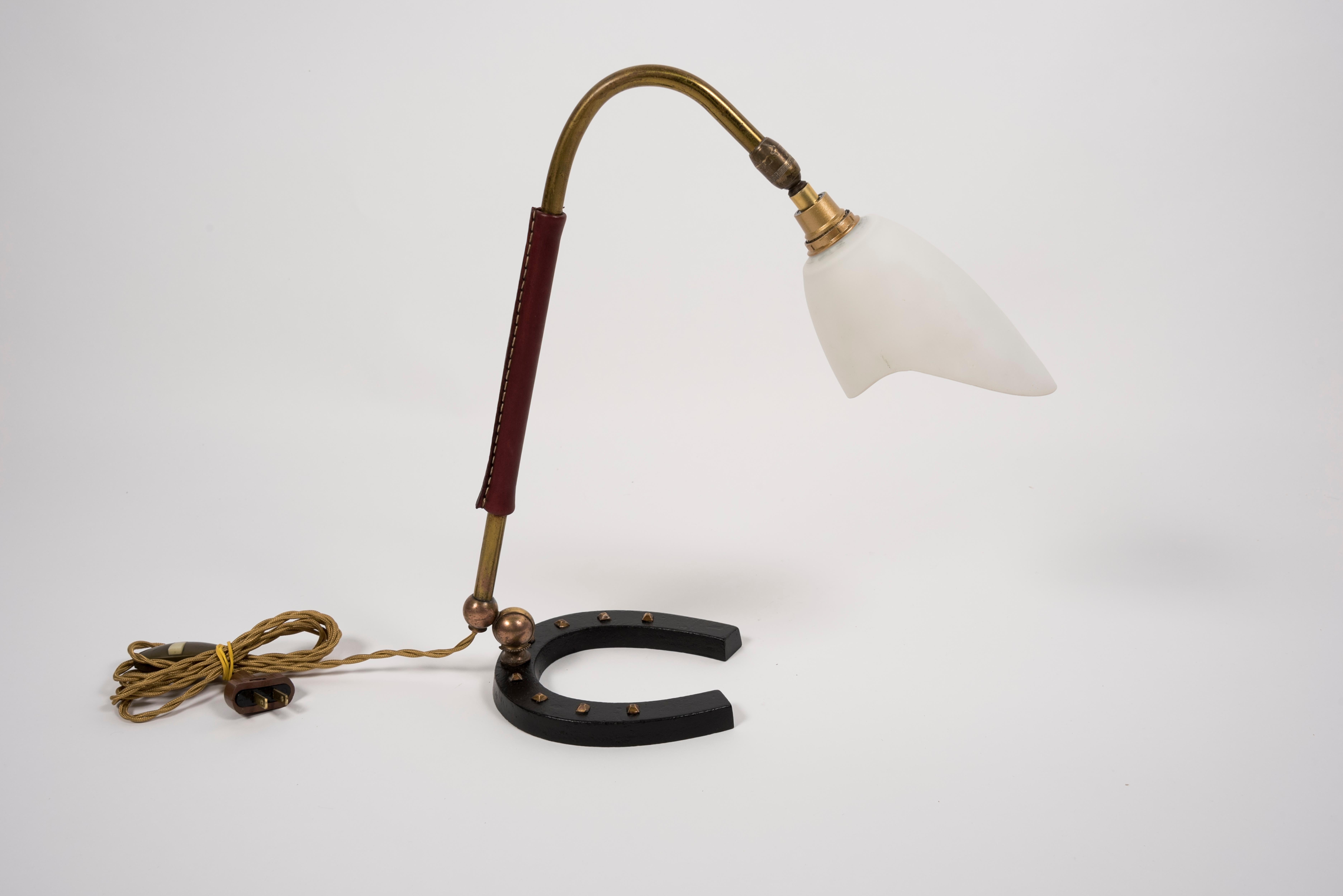1950's Stitched Leather Lamp by Jacques Adnet In Good Condition For Sale In Bois-Colombes, FR