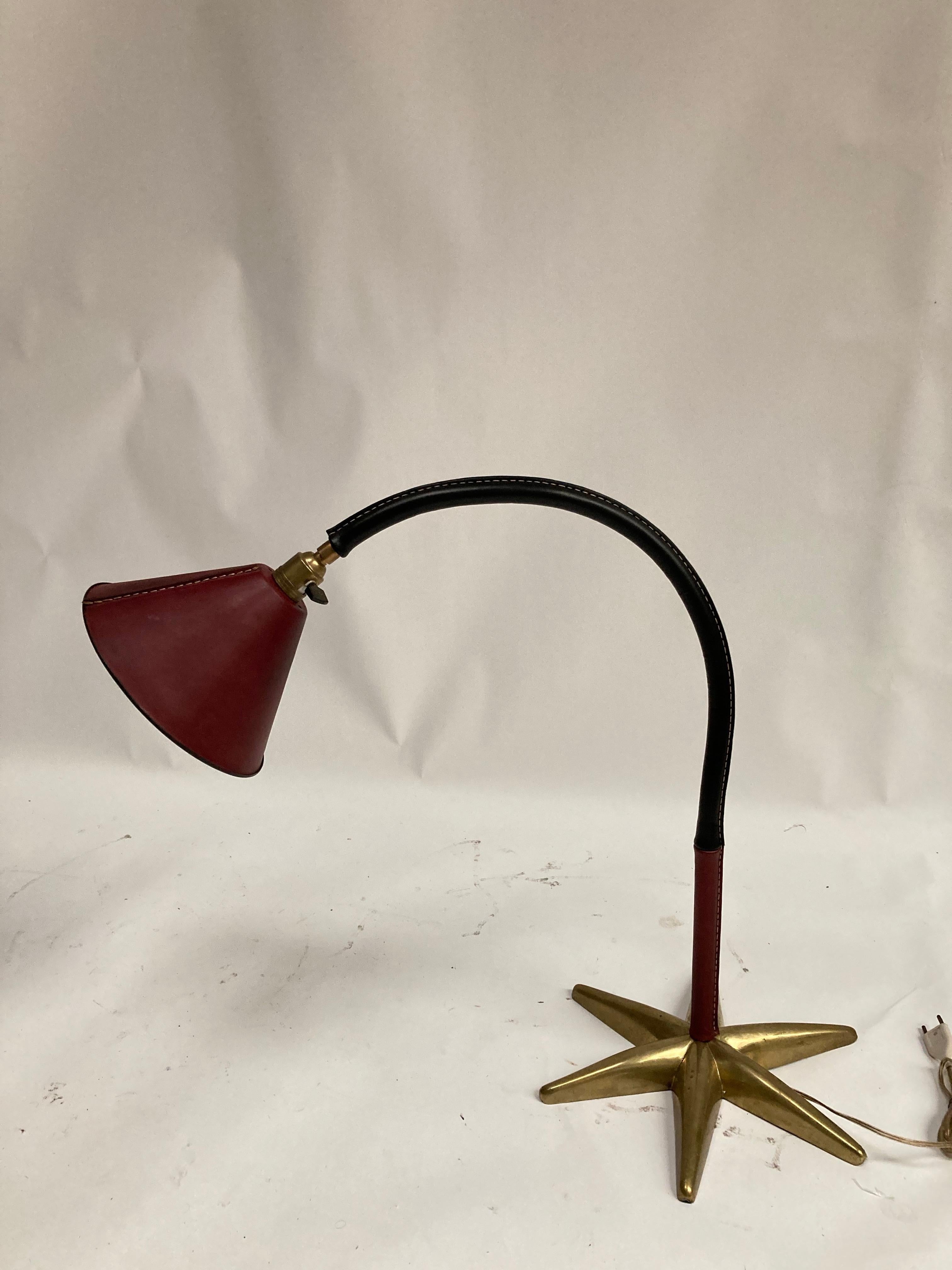 Mid-20th Century 1950's Stitched Leather Lamp by Jacques Adnet For Sale