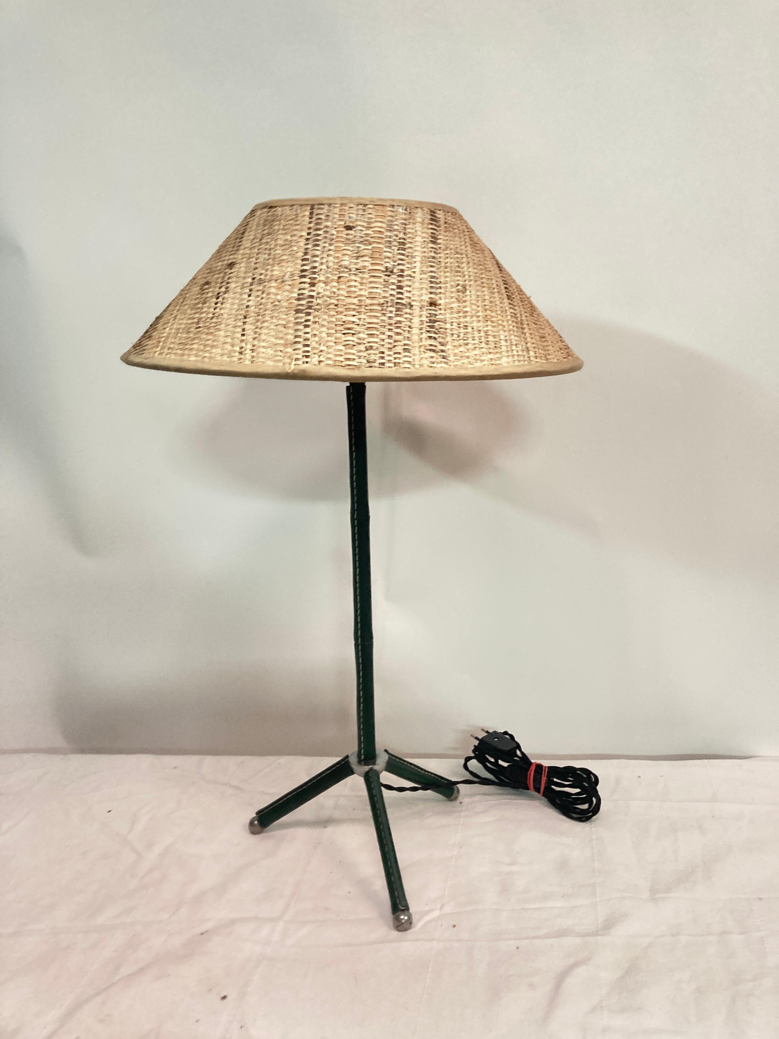 Mid-20th Century 1950's Stitched Leather lamp By Jacques Adnet For Sale