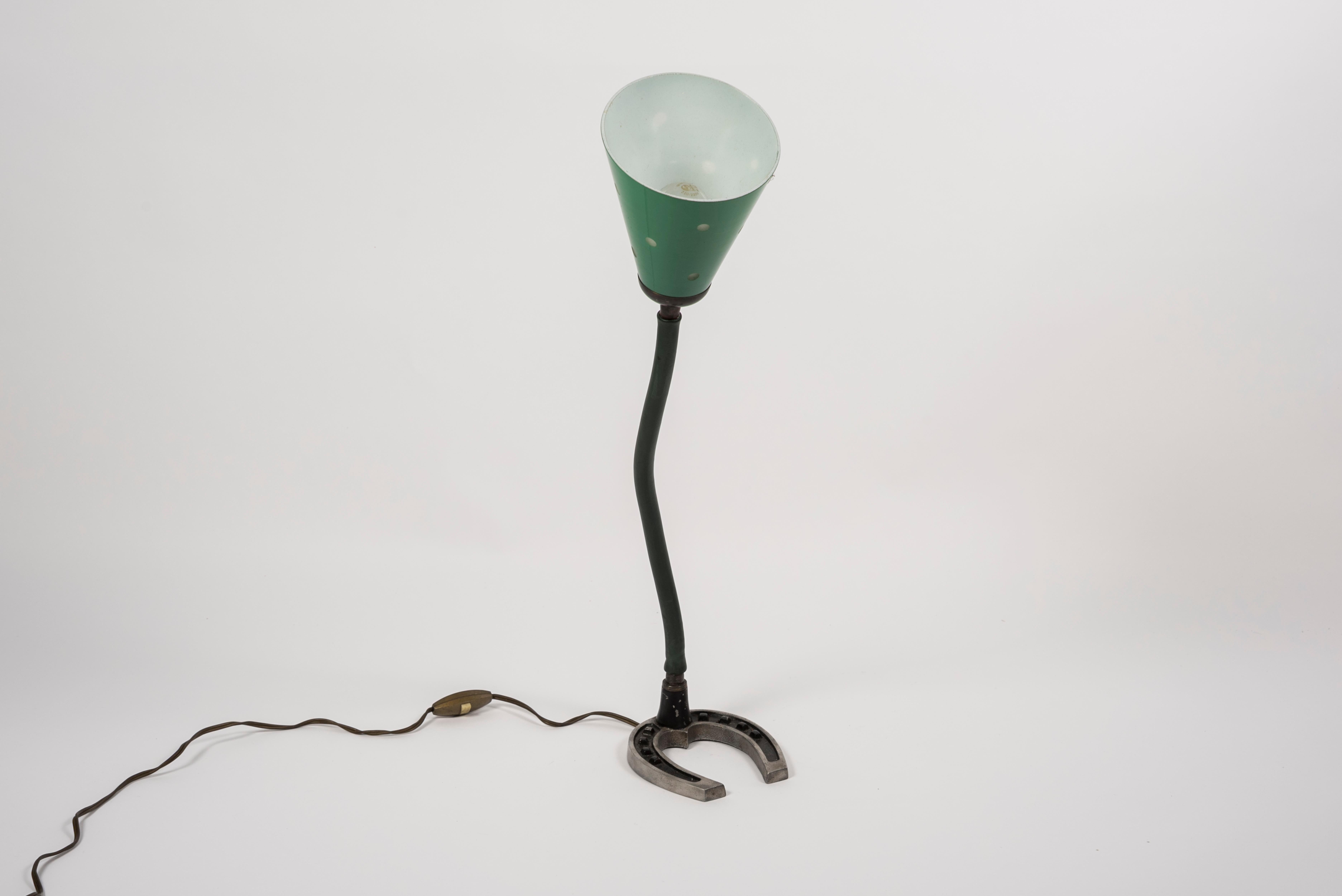 Brass 1950's Stitched Leather Lamp by Jacques Adnet For Sale