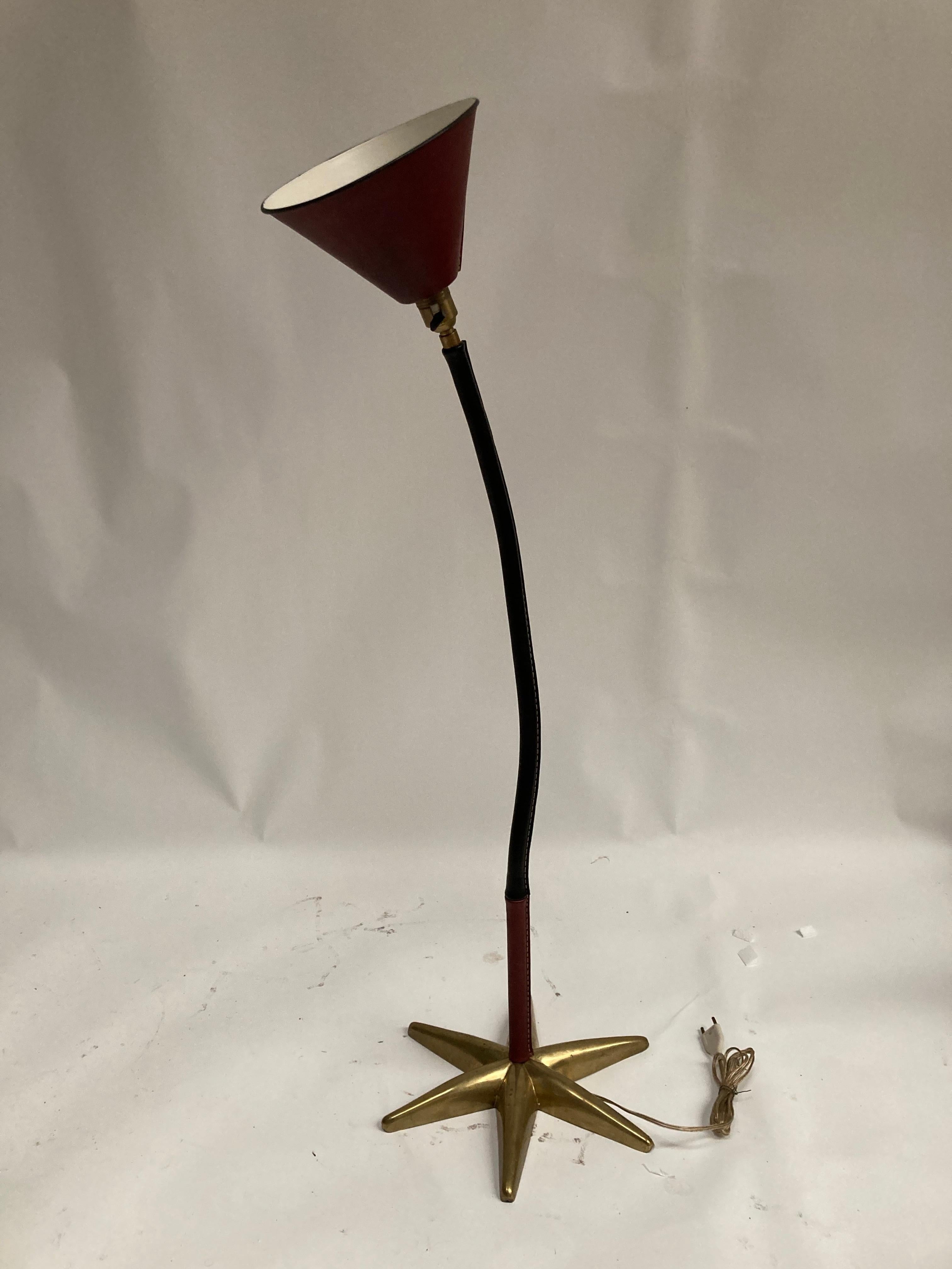 1950's Stitched Leather Lamp by Jacques Adnet For Sale 2