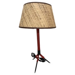 Vintage 1950's Stitched leather lamp by Jacques Adnet