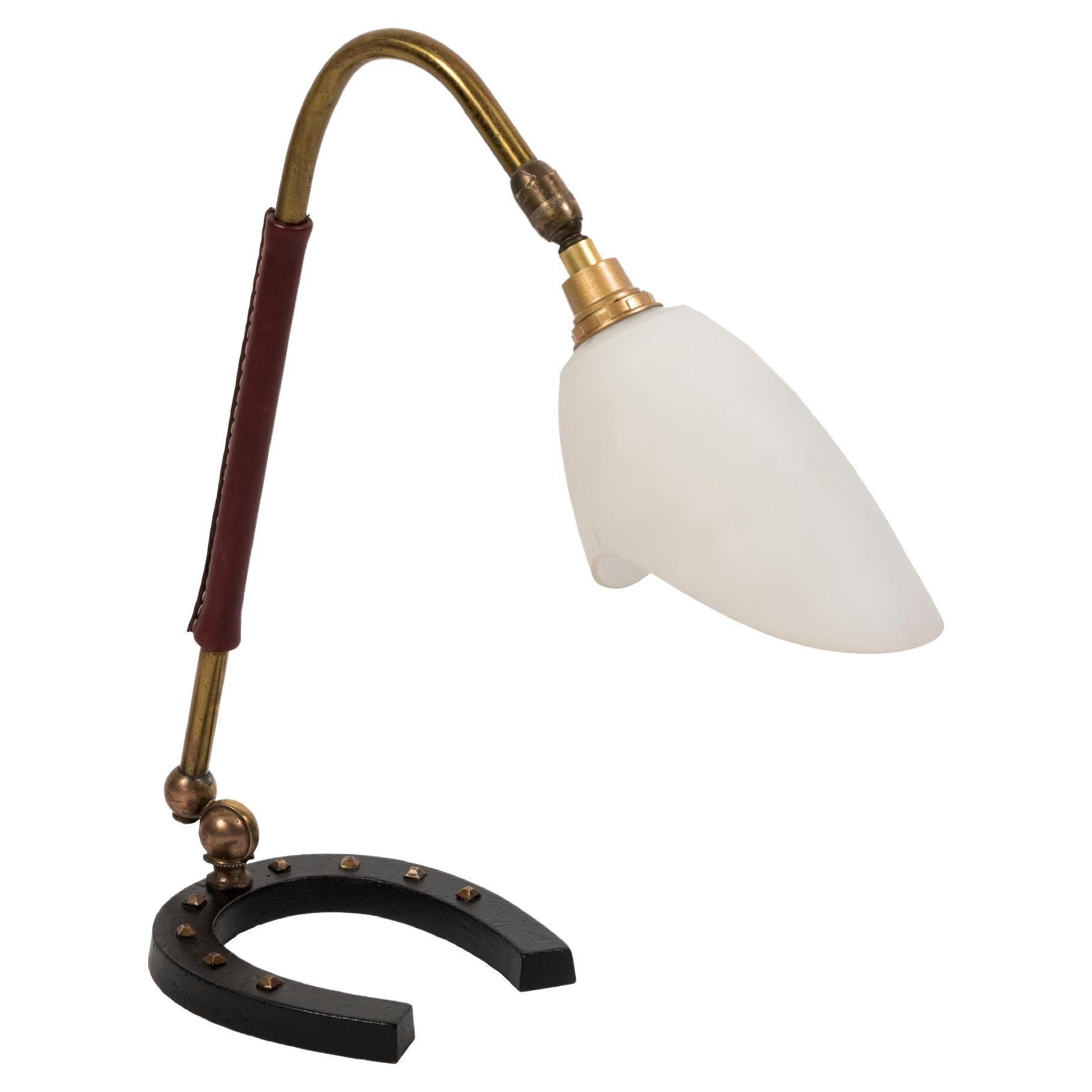 1950's Stitched Leather Lamp by Jacques Adnet For Sale