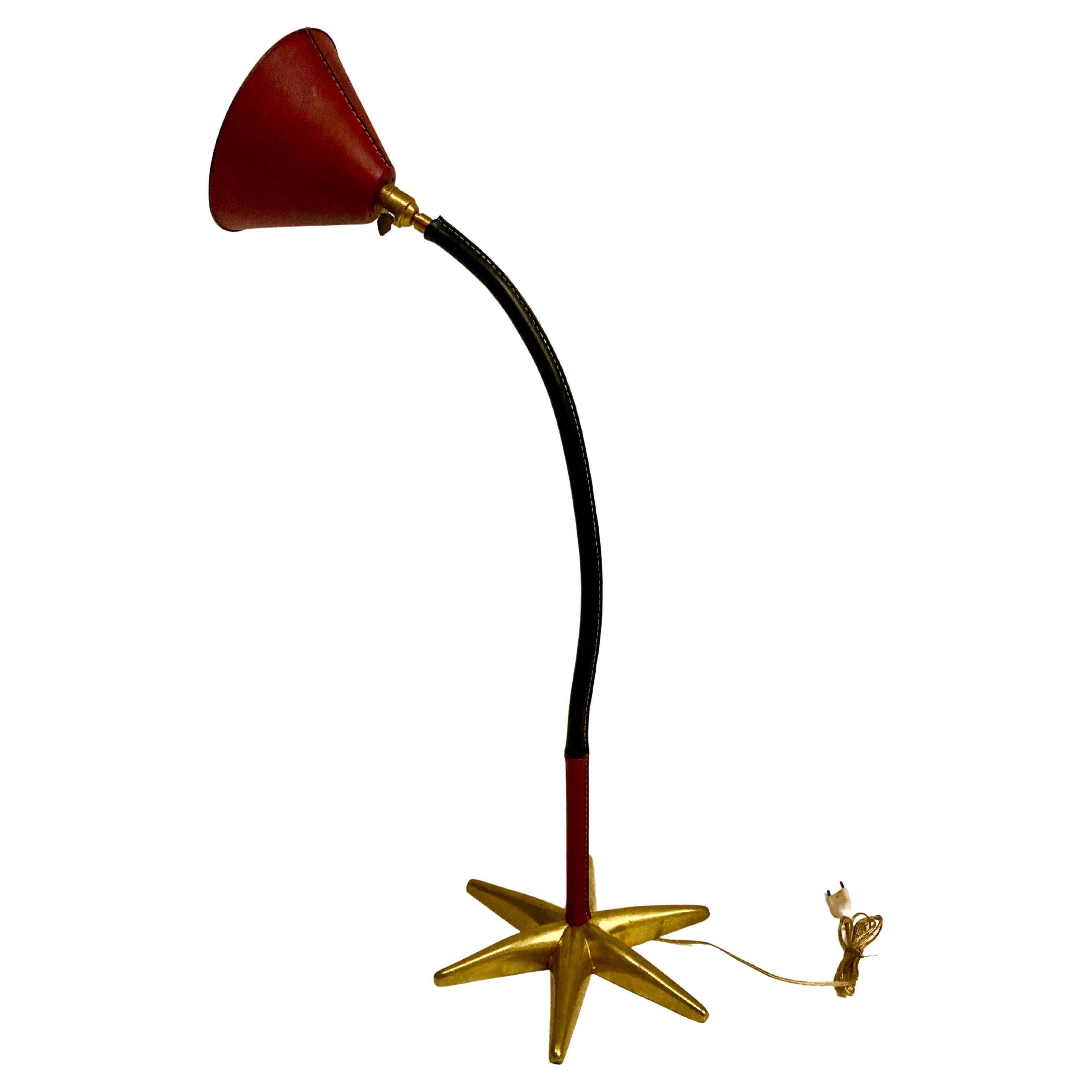 1950's Stitched Leather Lamp by Jacques Adnet For Sale