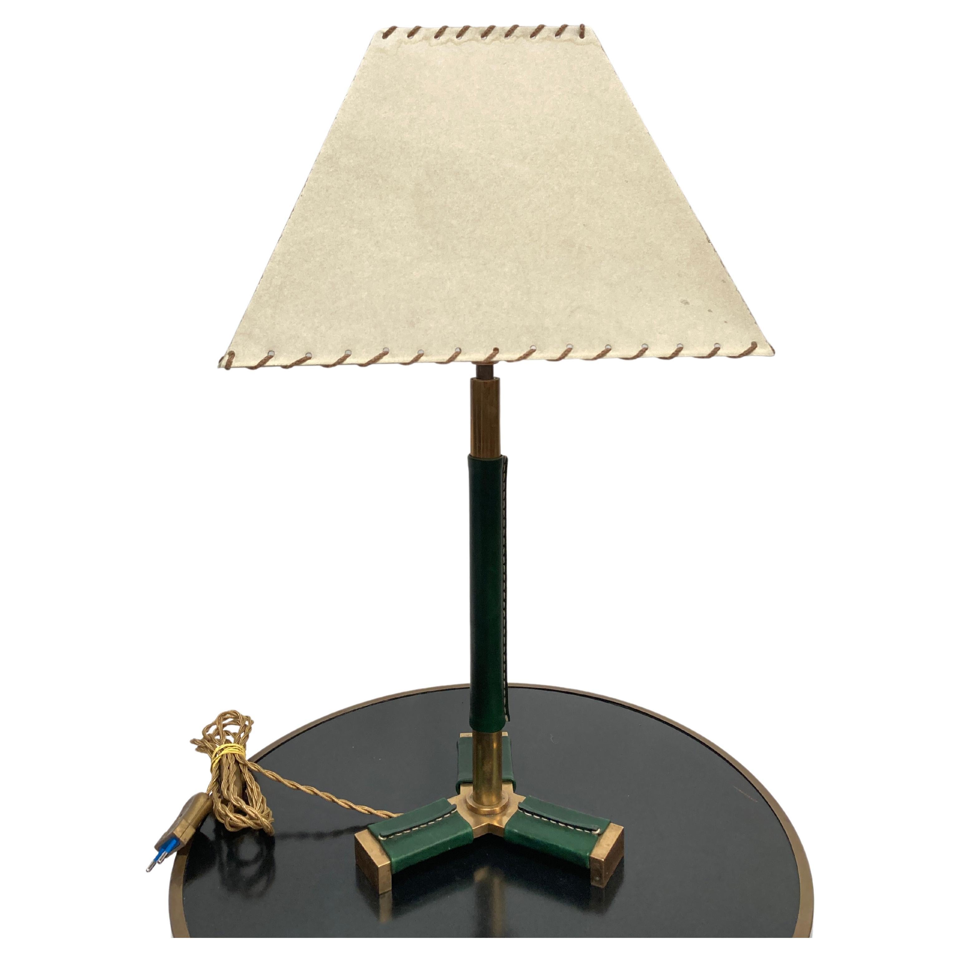 1950's Stitched leather lamp By Jacques Adnet For Sale
