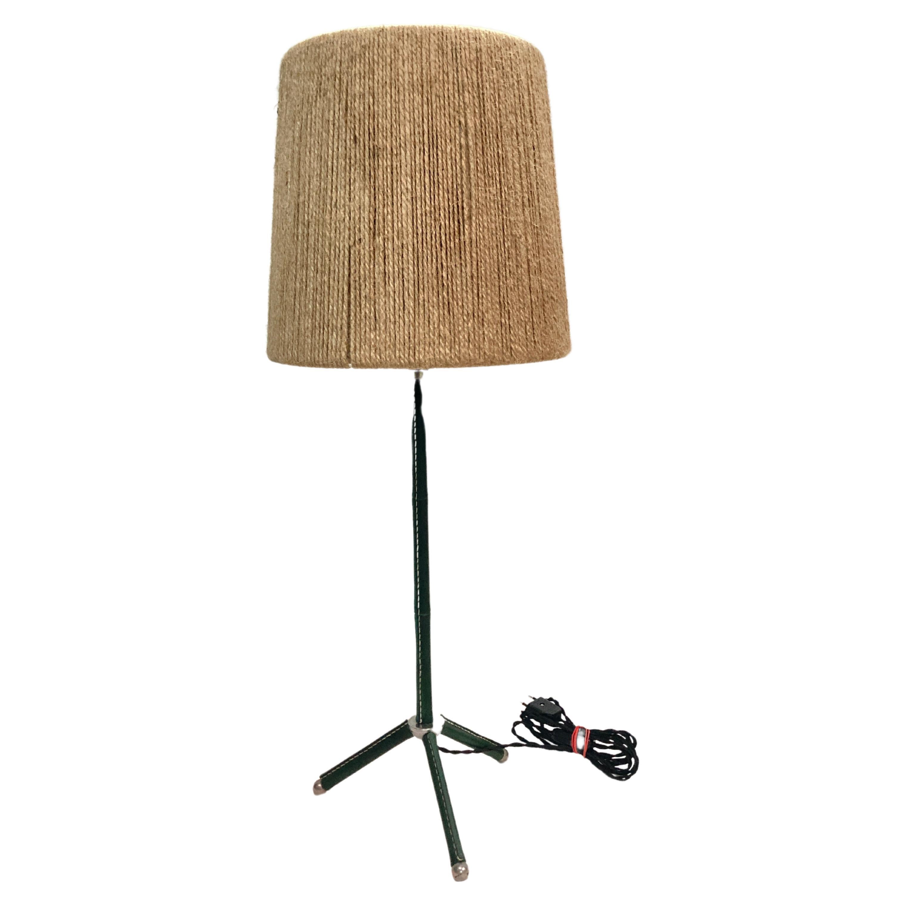 1950's Stitched Leather lamp By Jacques Adnet For Sale
