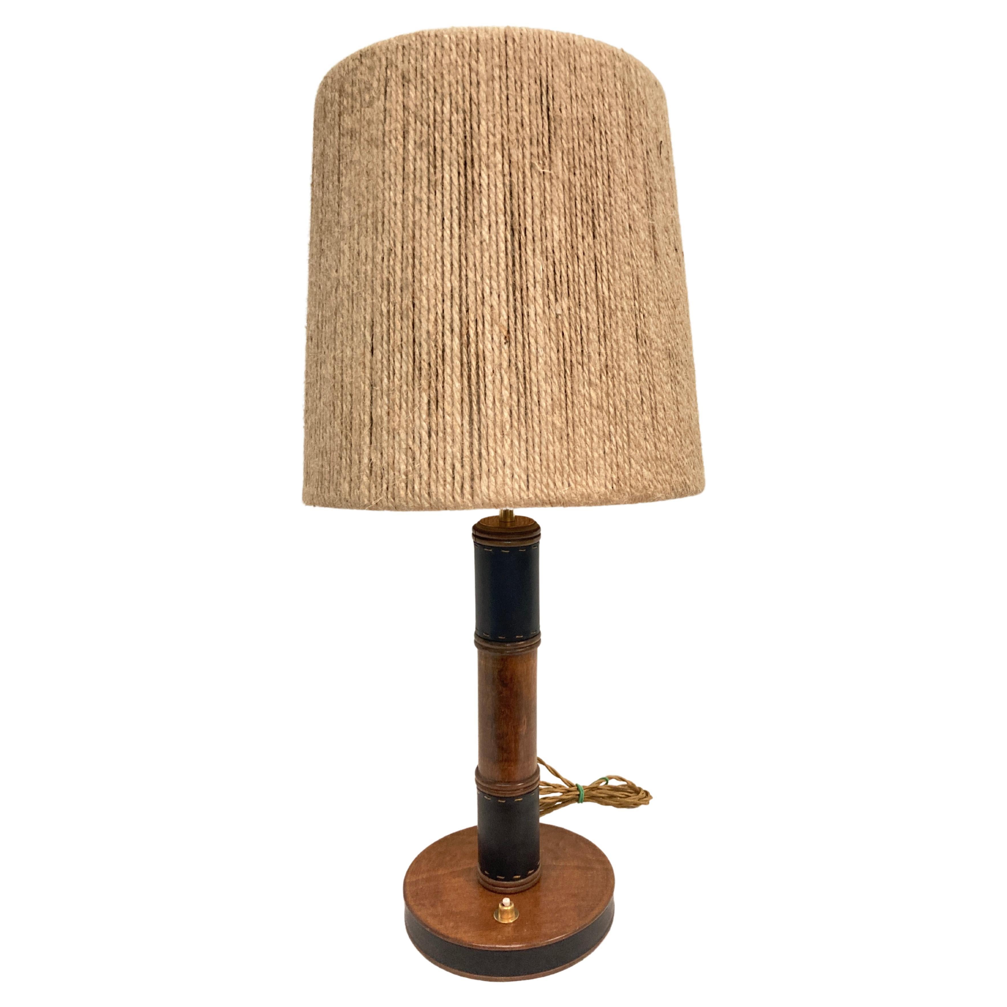 1950's Stitched leather lamp By Jacques Adnet For Sale