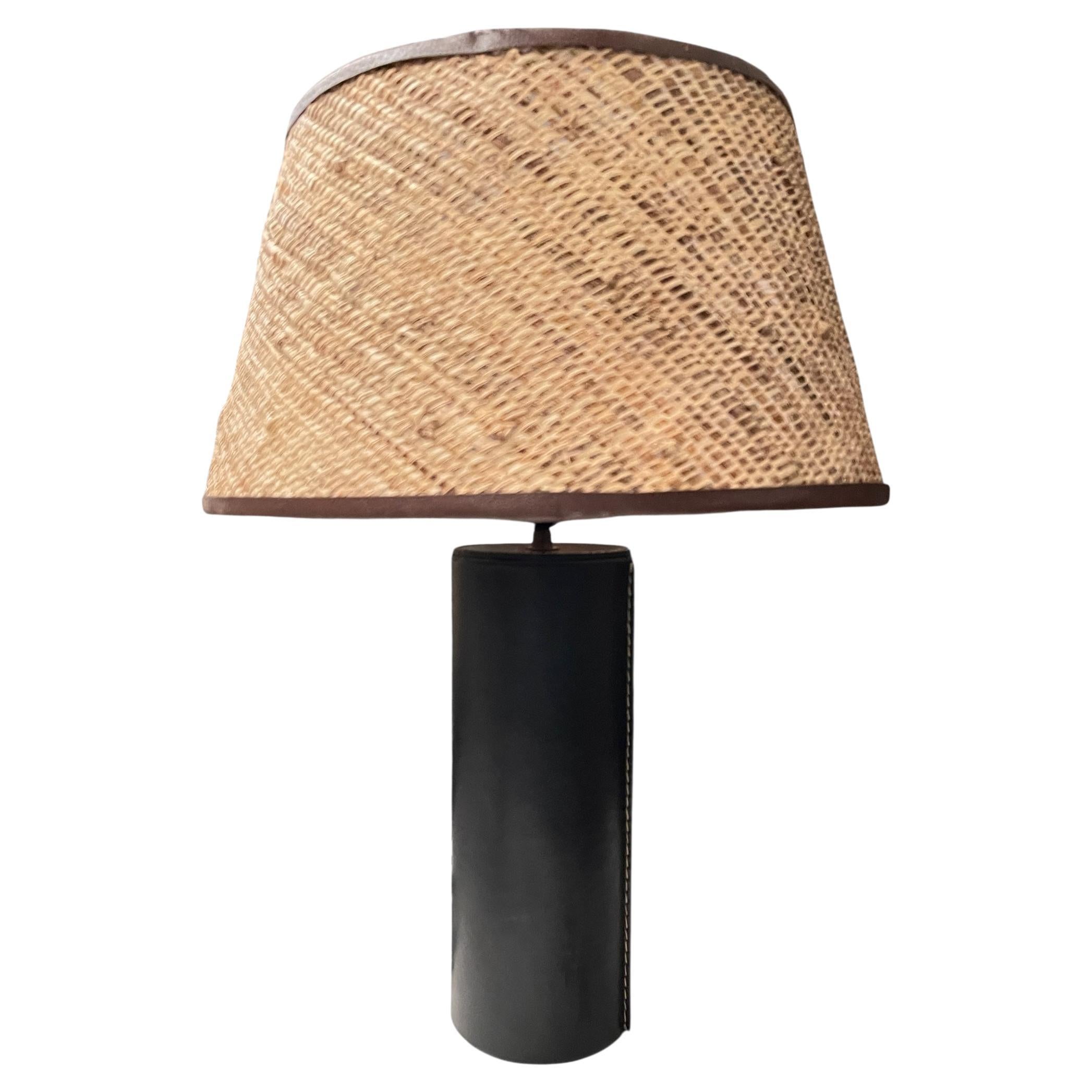 1950
s Stitched leather lamp by Jacques Adnet in vendita