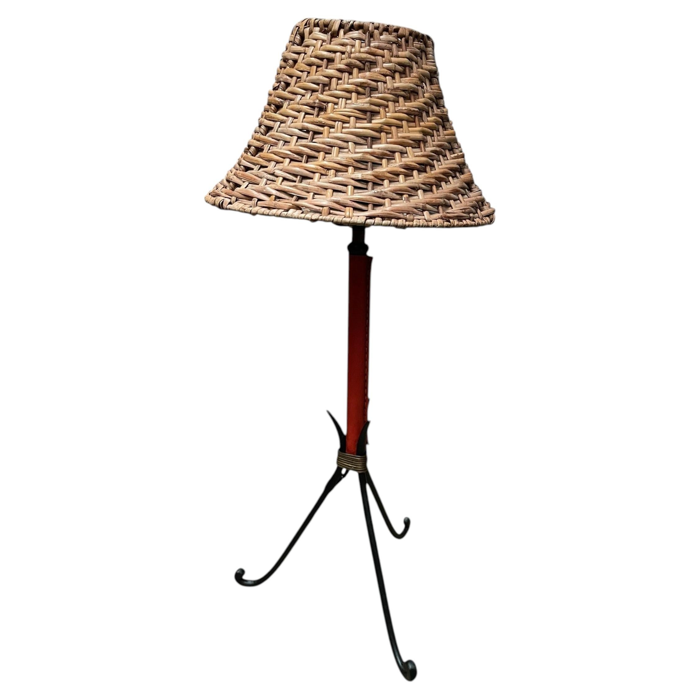 1950's Stitched leather lamp by Jacques Adnet