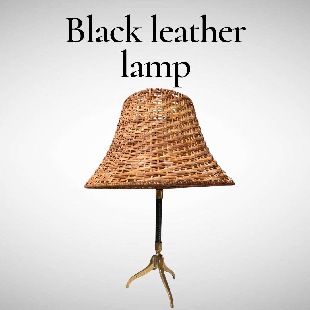 1950's Stitched leather lamp in the style of Jacques Adnet en venta 4