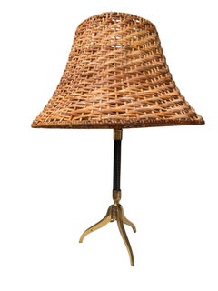 1950's Stitched leather lamp in the style of Jacques Adnet