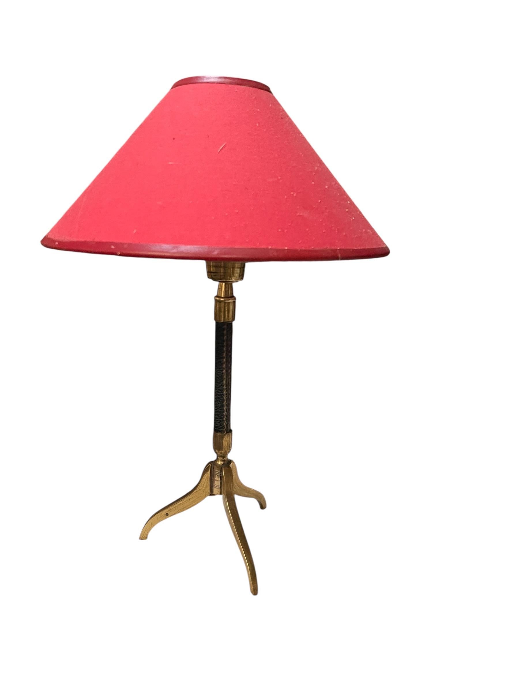 1950's Stitched leather lamp in the style of Jacques Adnet Francés en venta