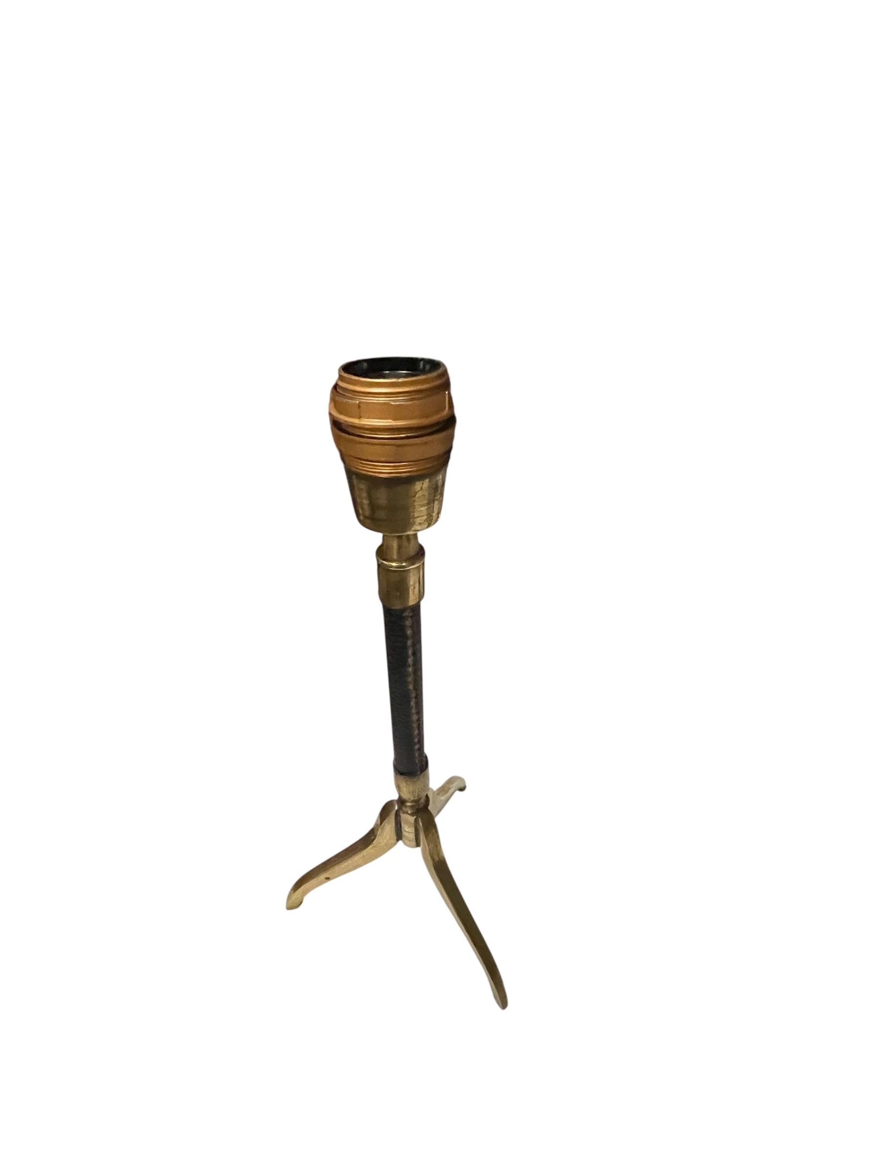 1950's Stitched leather lamp in the style of Jacques Adnet en venta 1