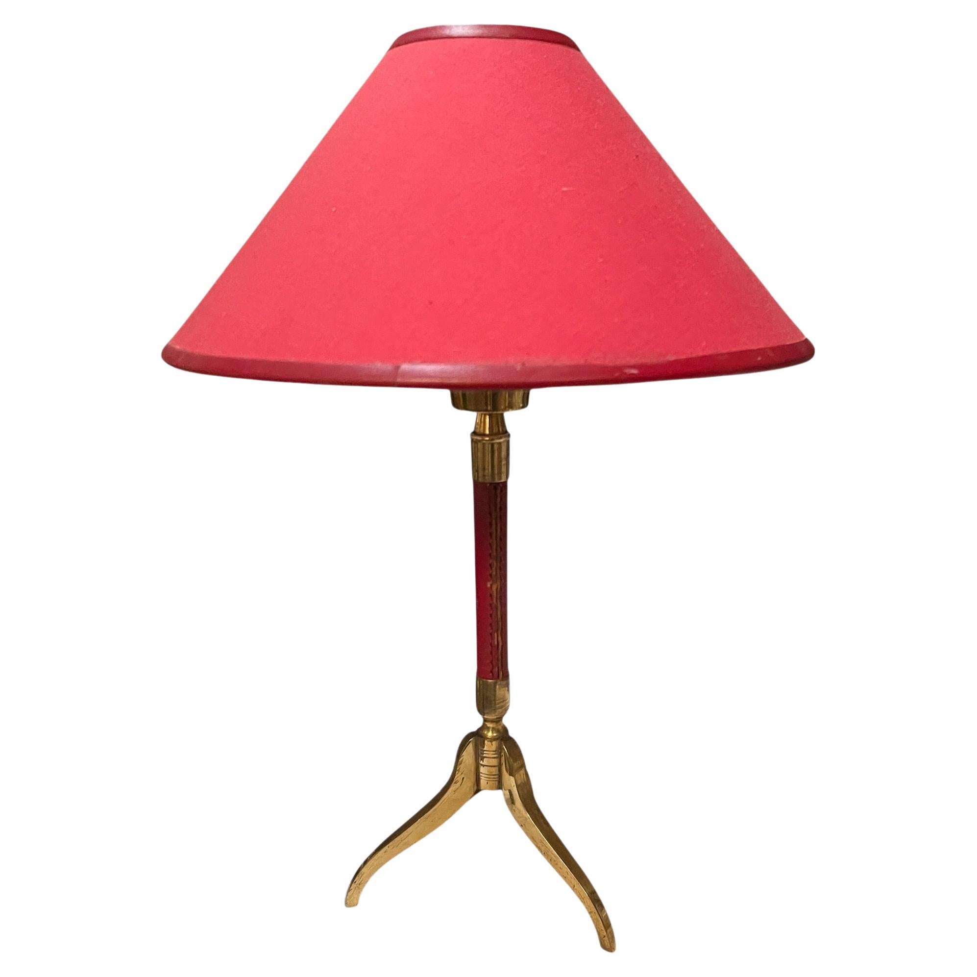1950's Stitched leather lamp in the style of Jacques Adnet