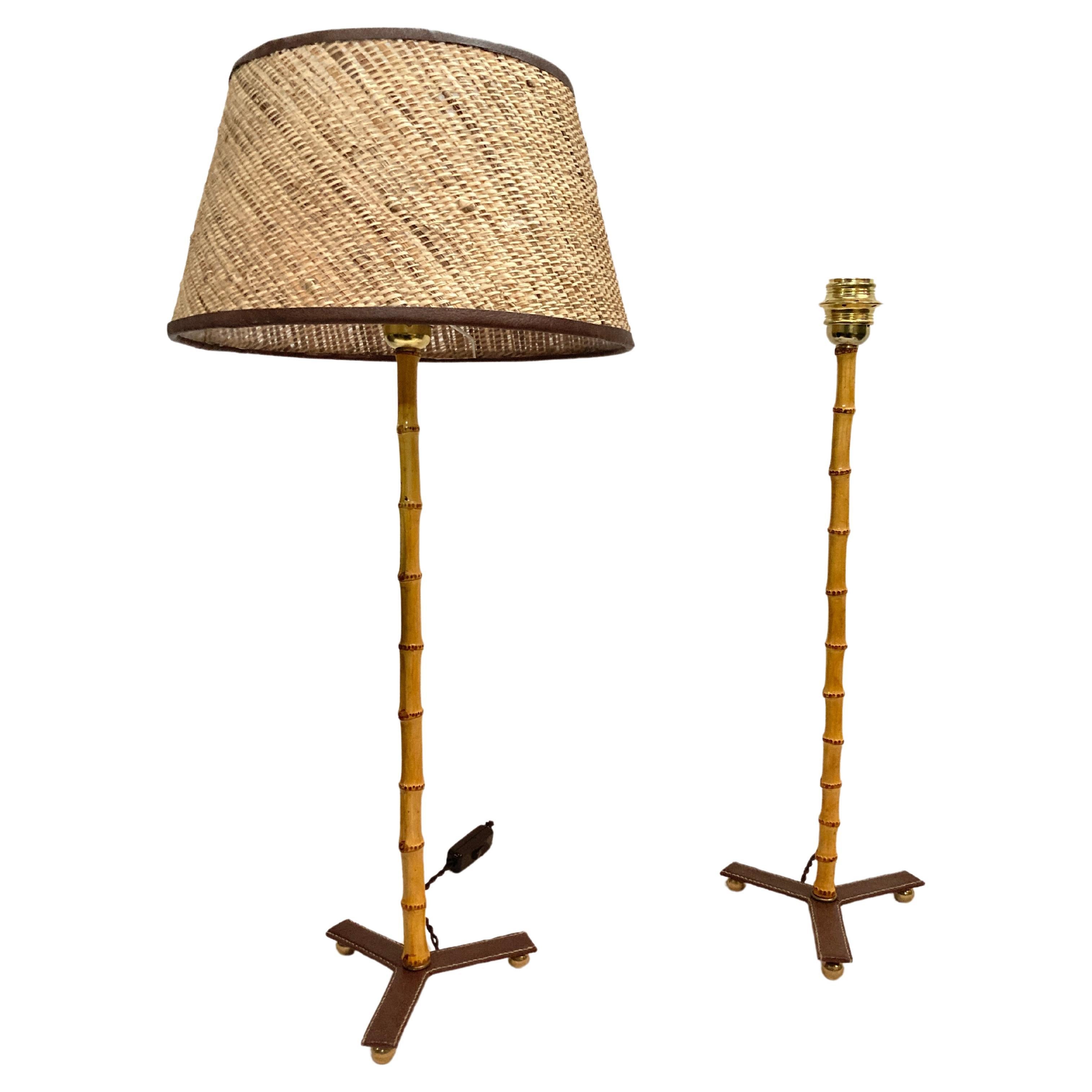 1950's Stitched leather lamps by Jacques Adnet For Sale