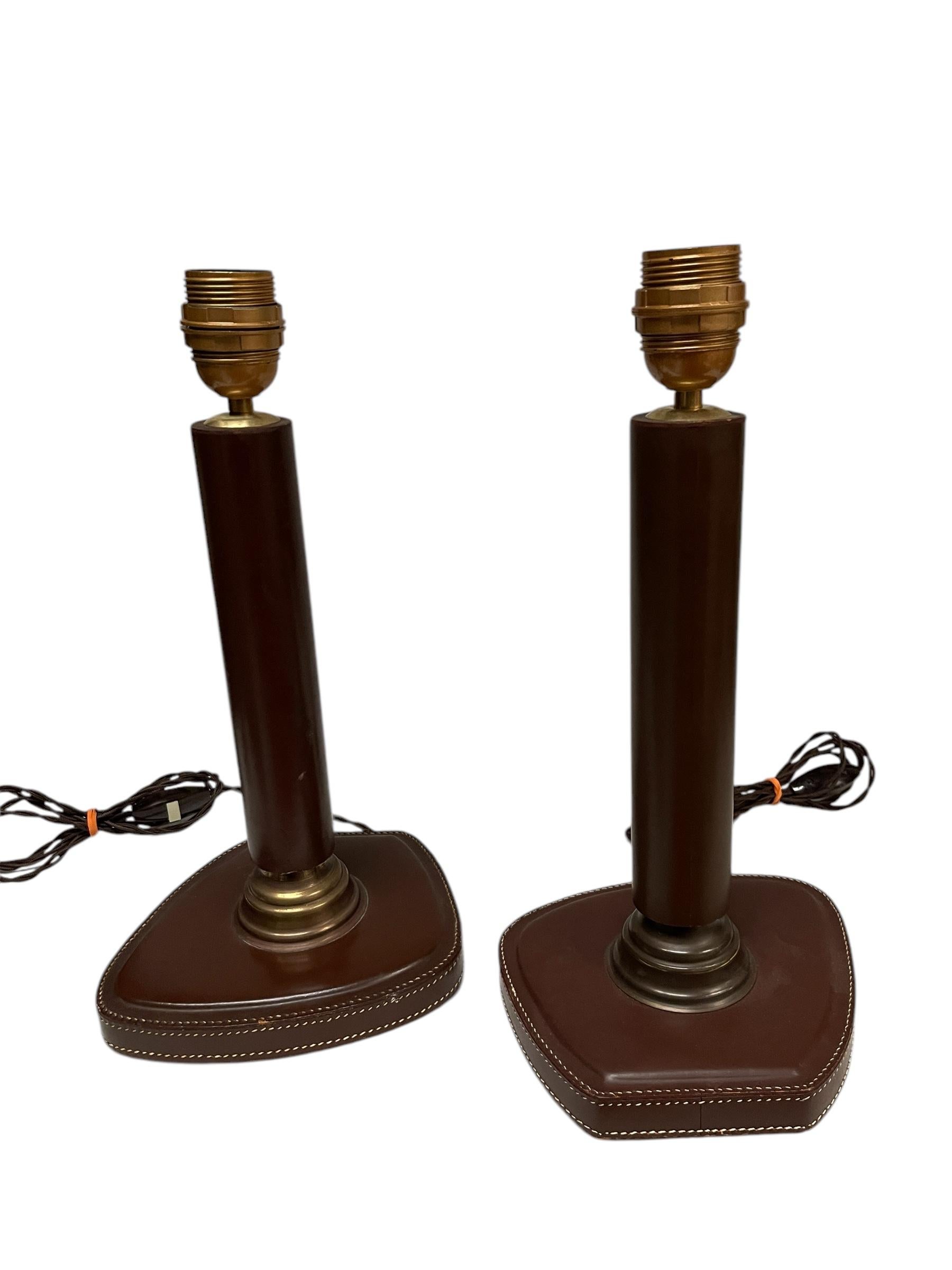 Laiton Lampes en cuir Stitch by Stitch by Jacques Adnet des années 50 en vente