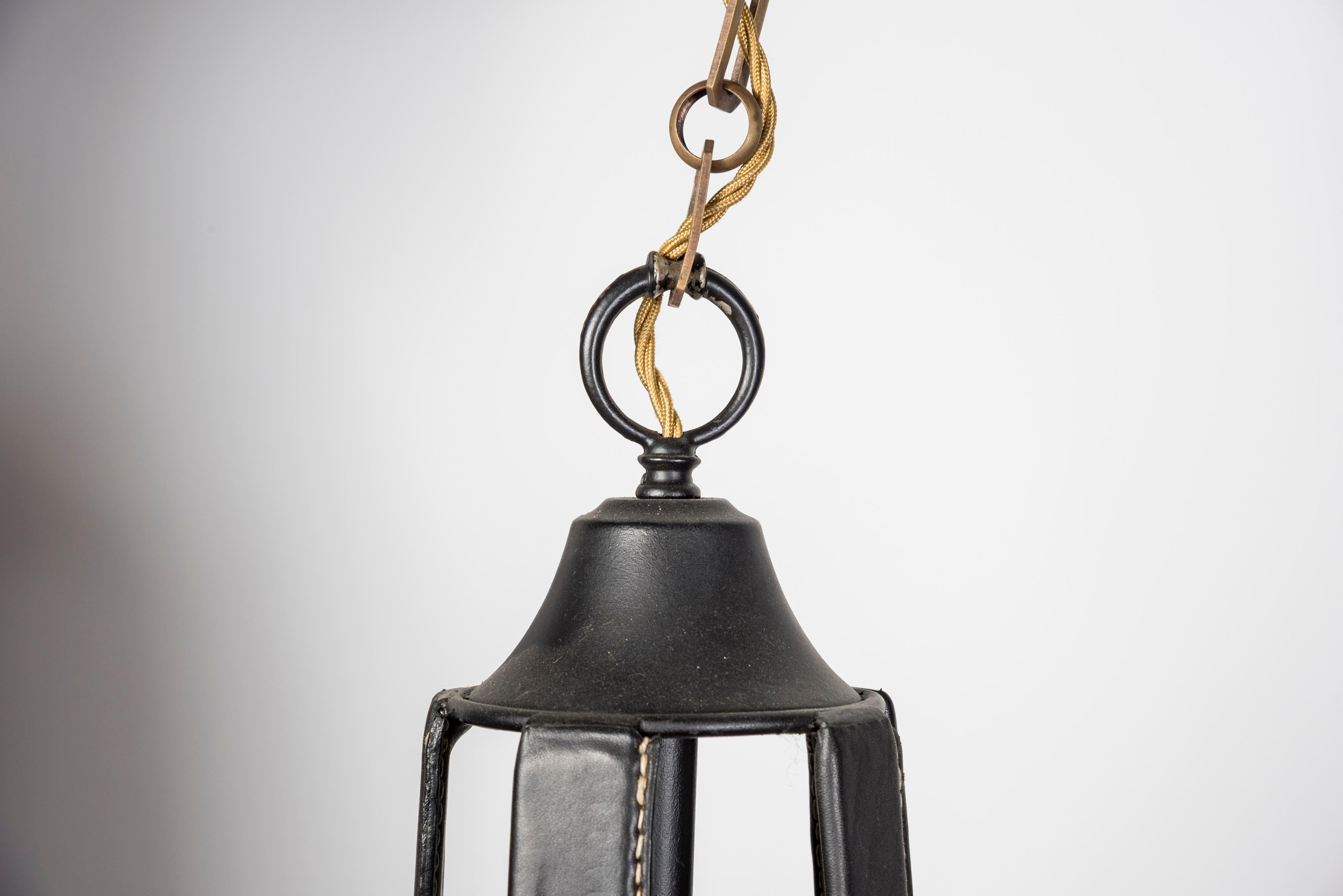 1950's Stitched Leather Lantern by Jacques Adnet For Sale 4