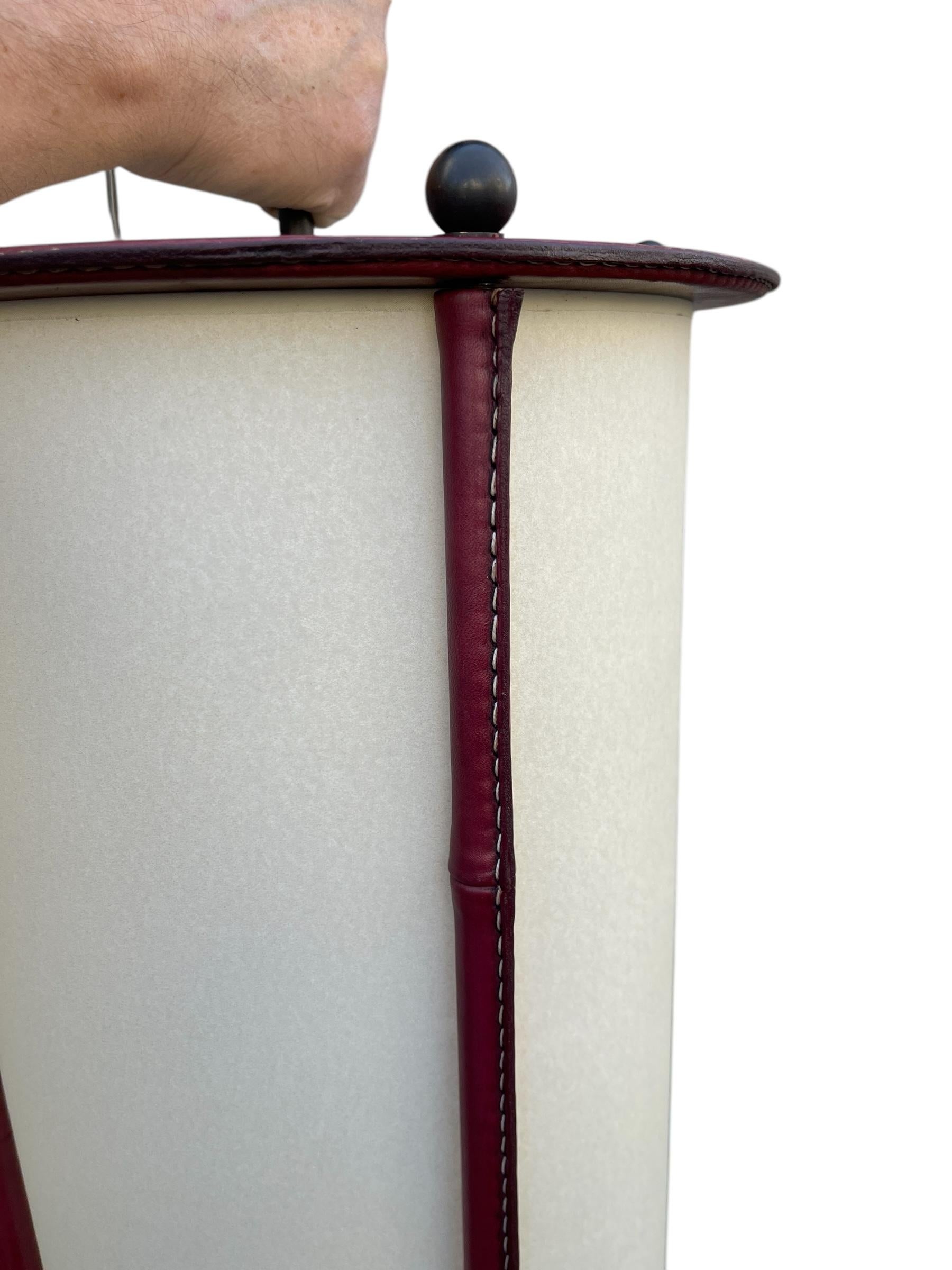 Mid-20th Century 1950's Stitched leather lantern by Jacques Adnet For Sale