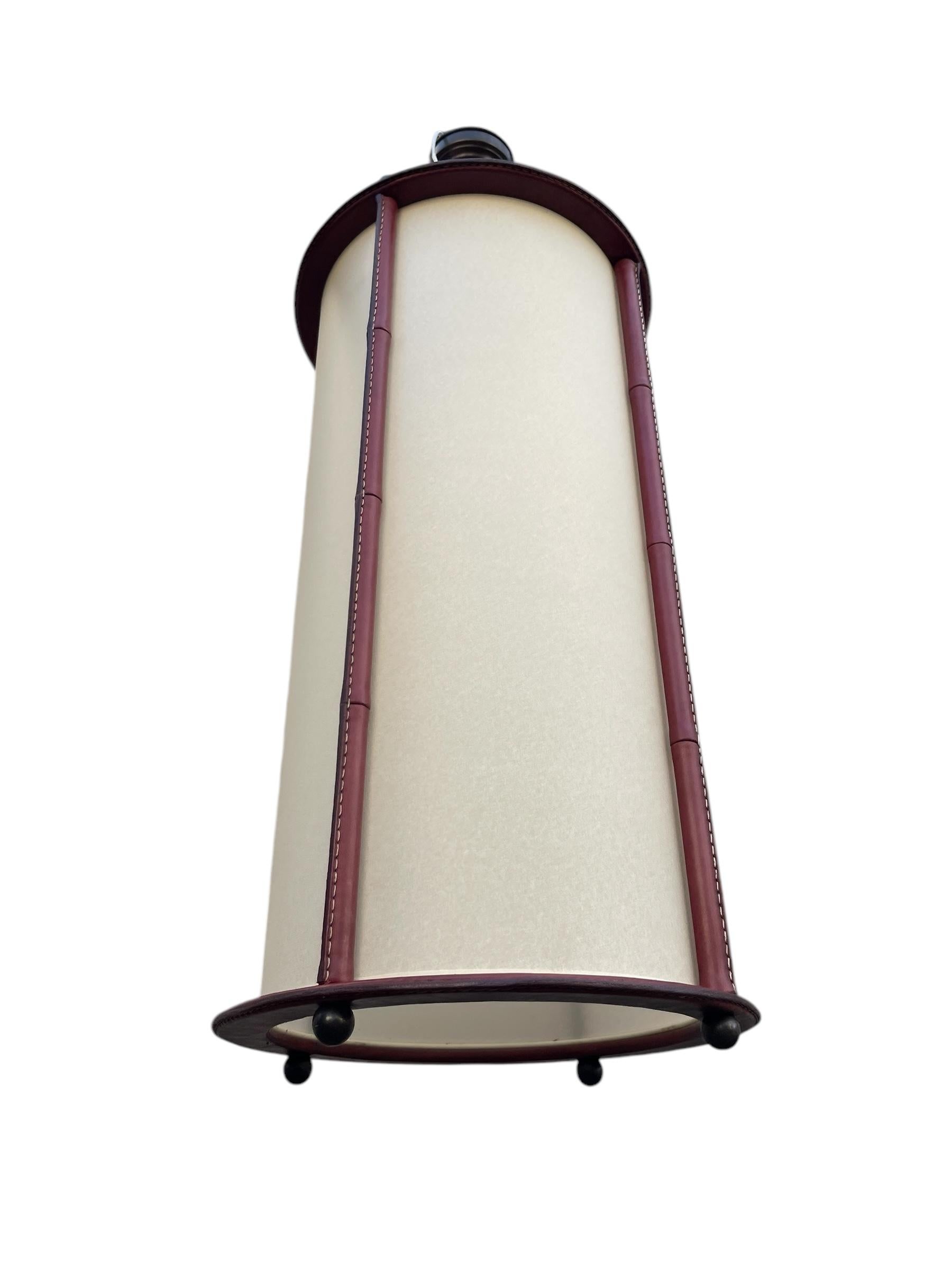 1950's Stitched leather lantern by Jacques Adnet For Sale 1