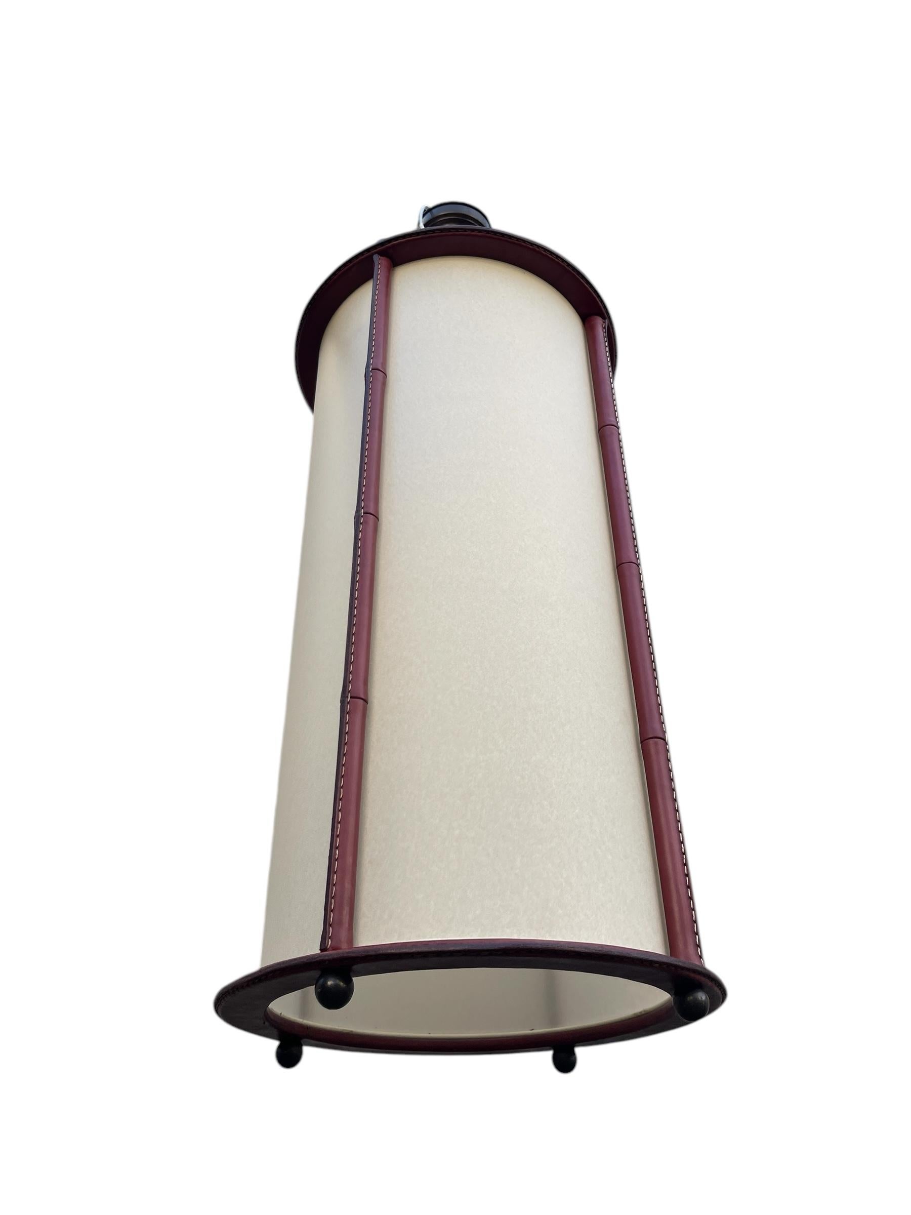 1950's Stitched leather lantern by Jacques Adnet For Sale 2