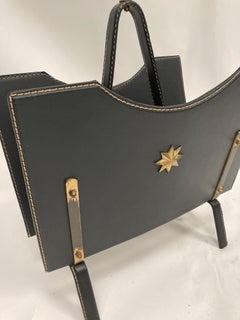 1950's stitched leather magazine rack by Jacques Adnet