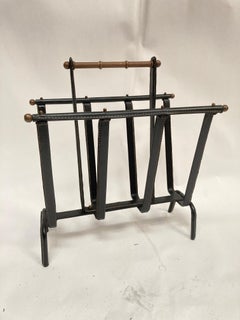 1950's stitched leather magazine rack by Jacques Adnet
