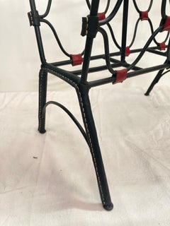 1950's stitched leather magazine rack by Jacques Adnet