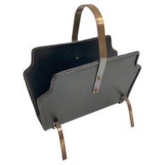 1950's stitched leather magazine rack by Jacques Adnet