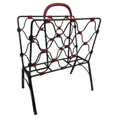 Revistero de cuero cosido de los años 50 por Jacques Adnet