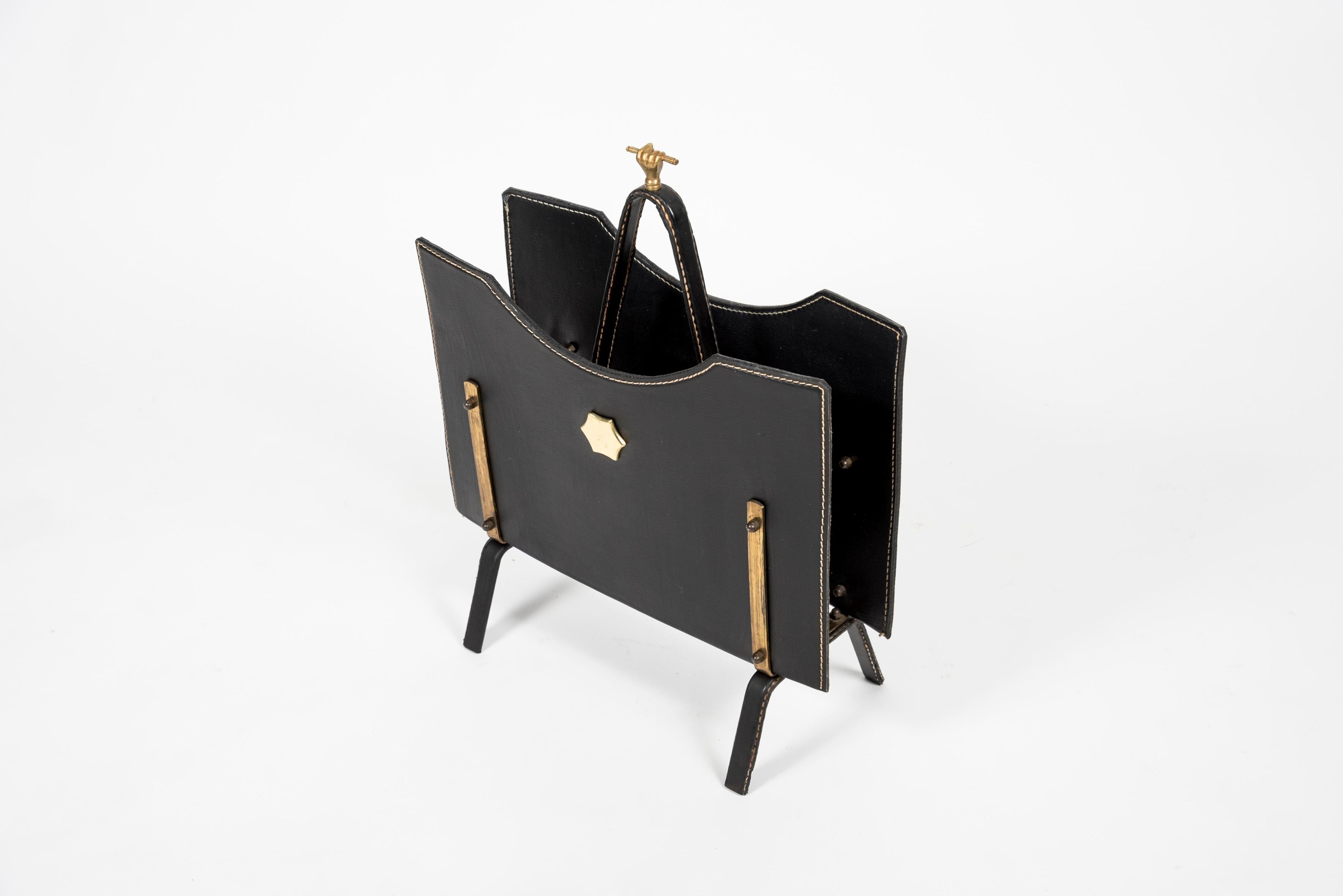 1950s stitched leather magazine rack by Jacques Adnet.
France
Great condition.