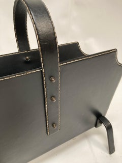 1950's Stitched leather Magazines rack  By Jacques Adnet
