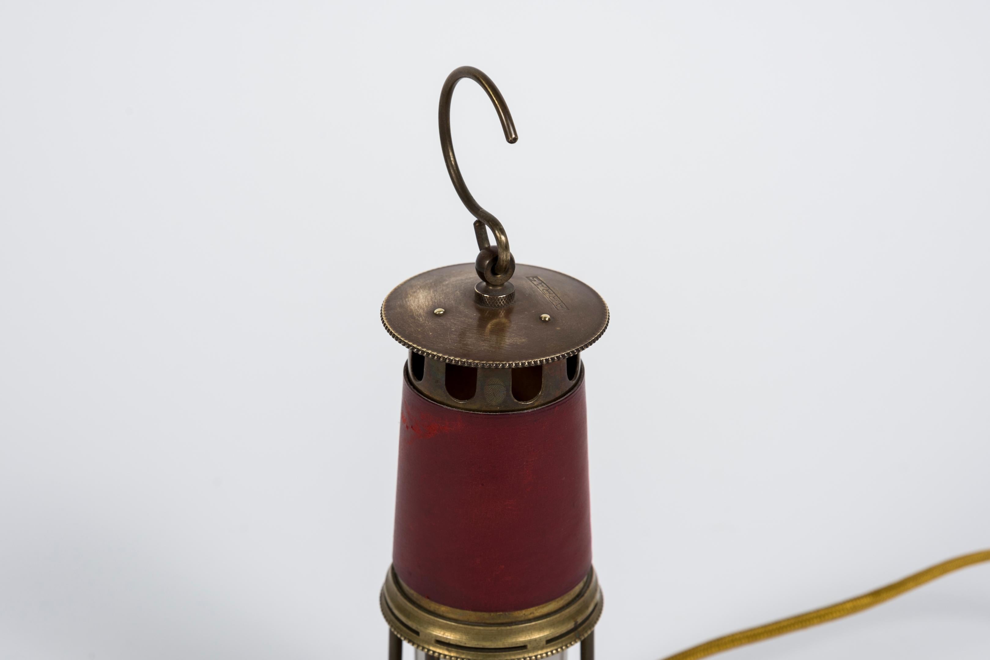 European 1950's Stitched Leather Mine Lamp by Maison Hermès For Sale