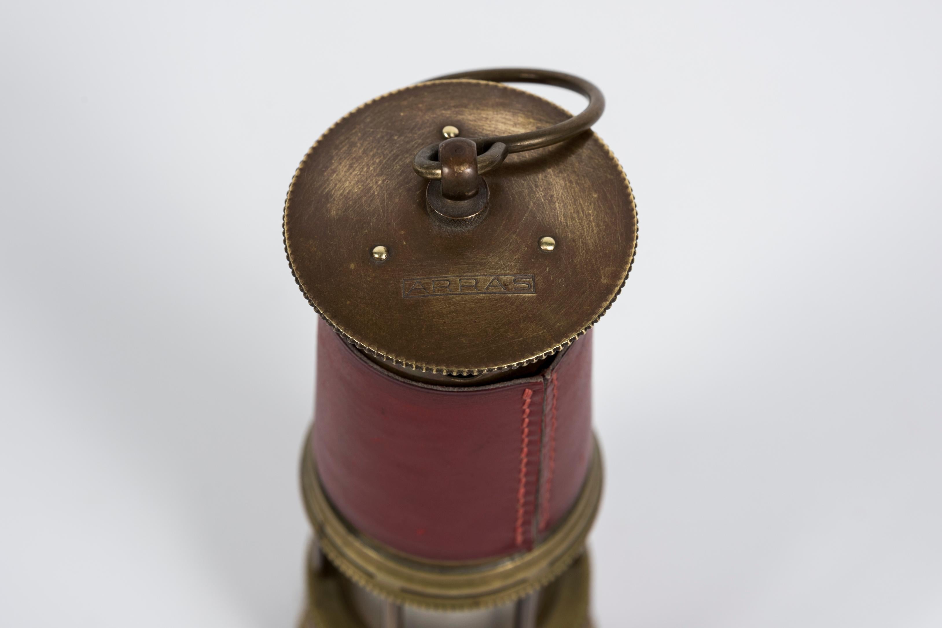 Mid-20th Century 1950's Stitched Leather Mine Lamp by Maison Hermès For Sale