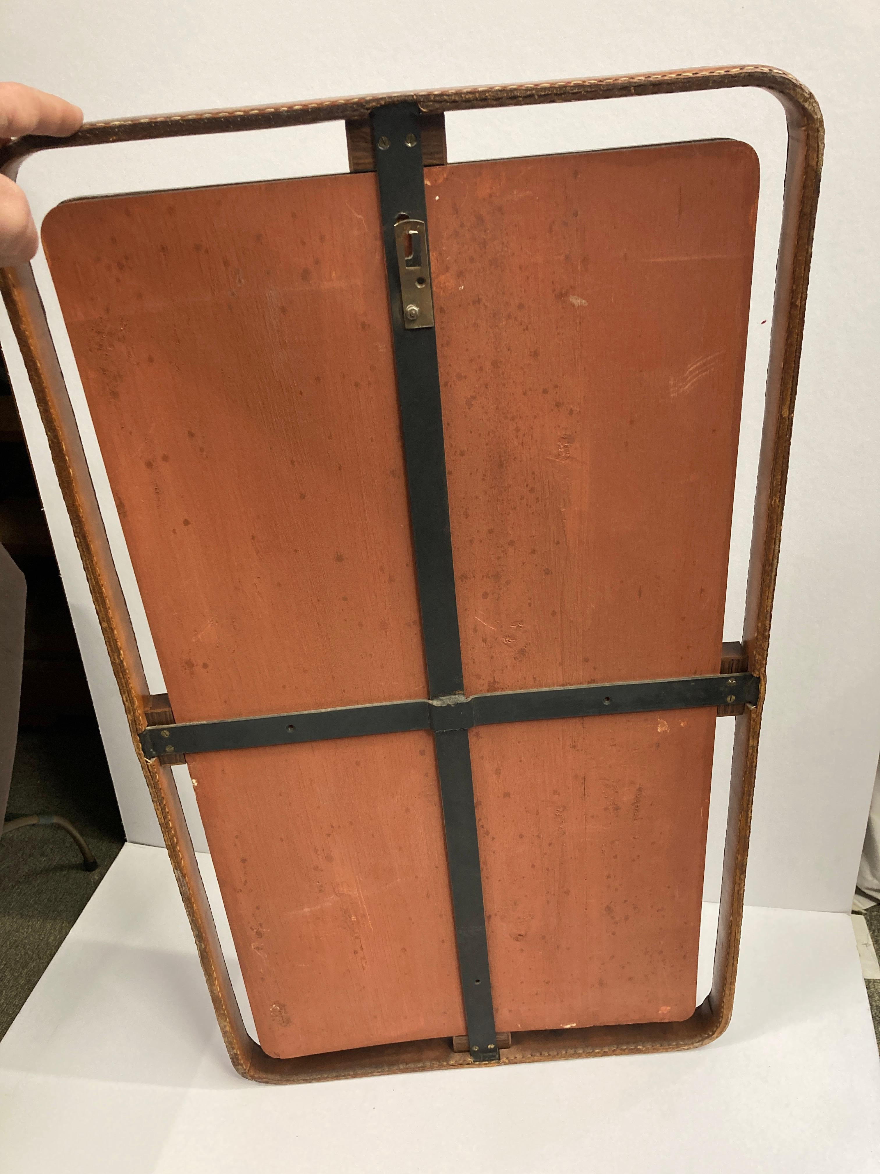 1950's Stitched leather mirror by Jacques Adnet For Sale 4