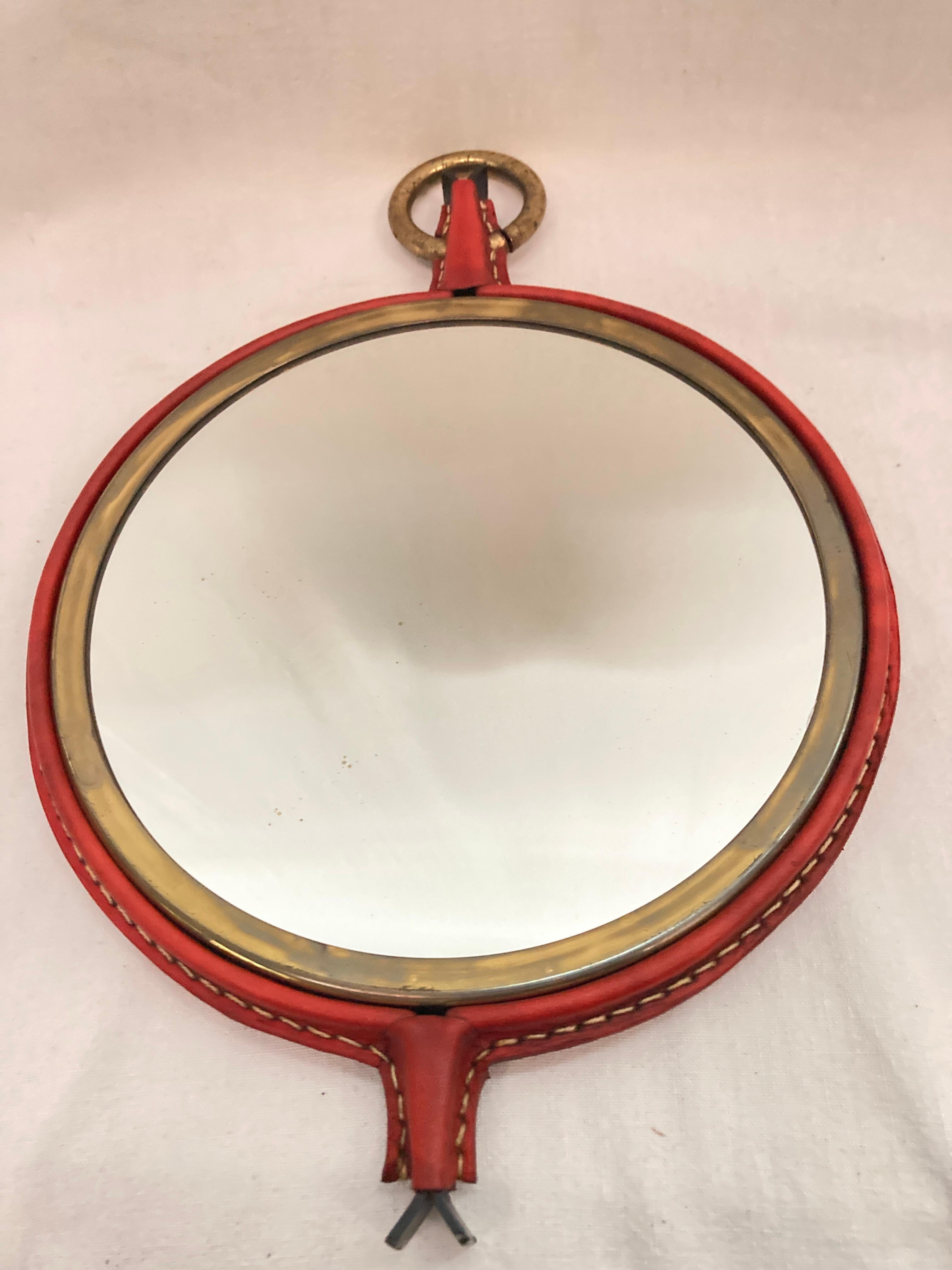1950's Stitched leather mirror by Jacques Adnet 5