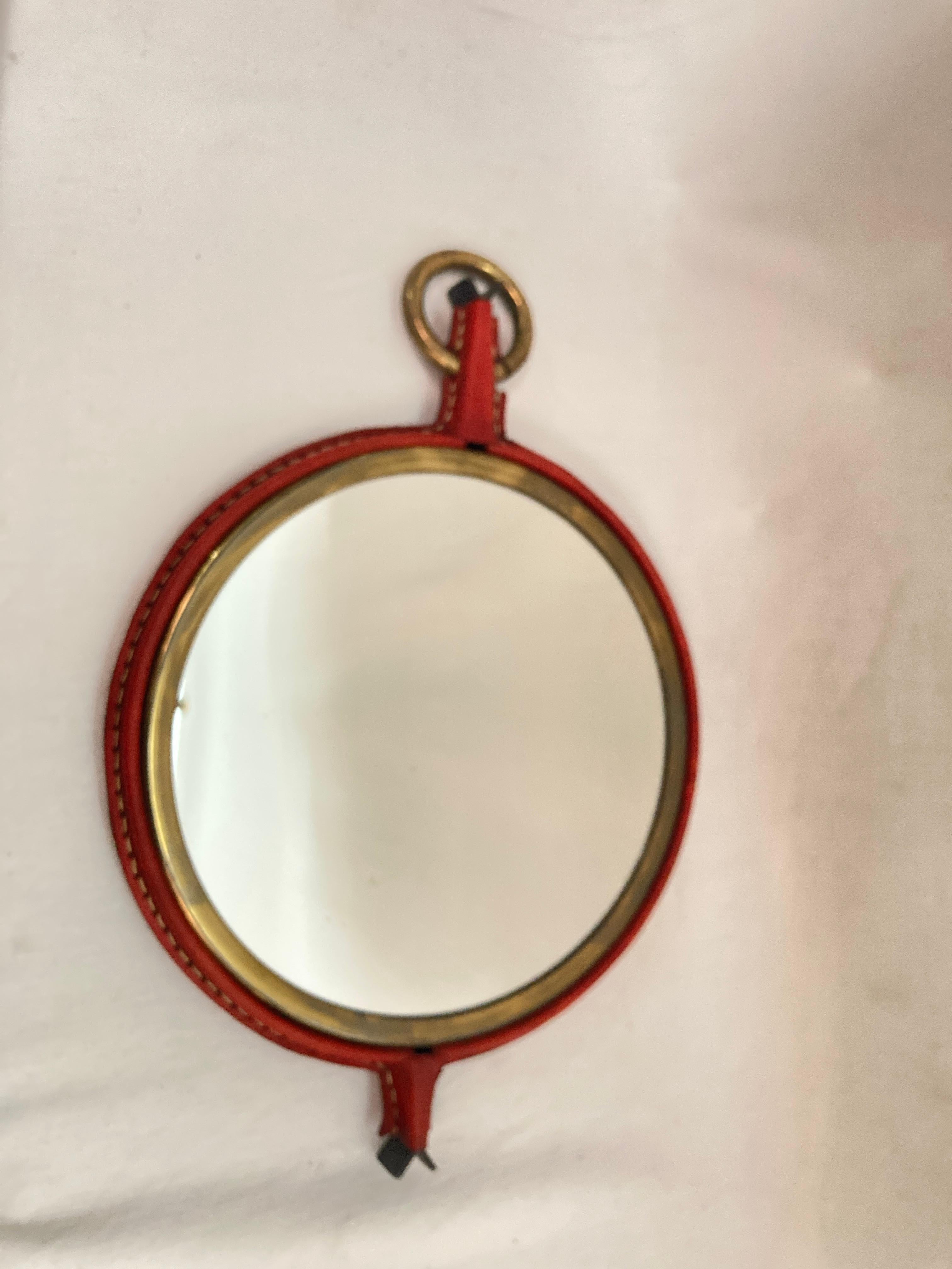 1950's Stitched leather mirror by Jacques Adnet 7
