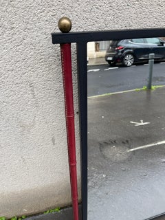1950's Stitched Leather mirror by Jacques Adnet