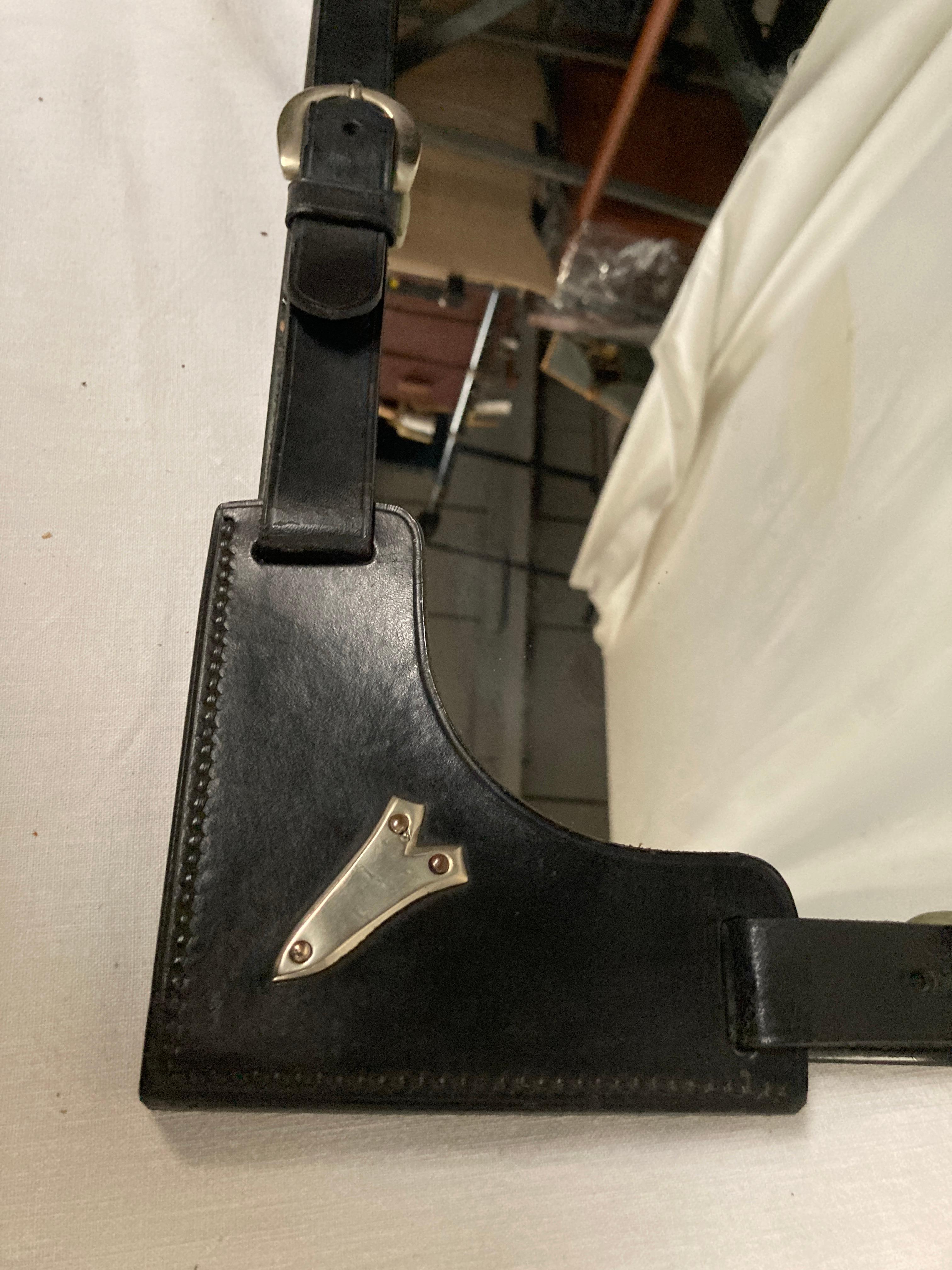 1950's Stitched leather mirror by Jacques Adnet In Good Condition For Sale In New York, NY