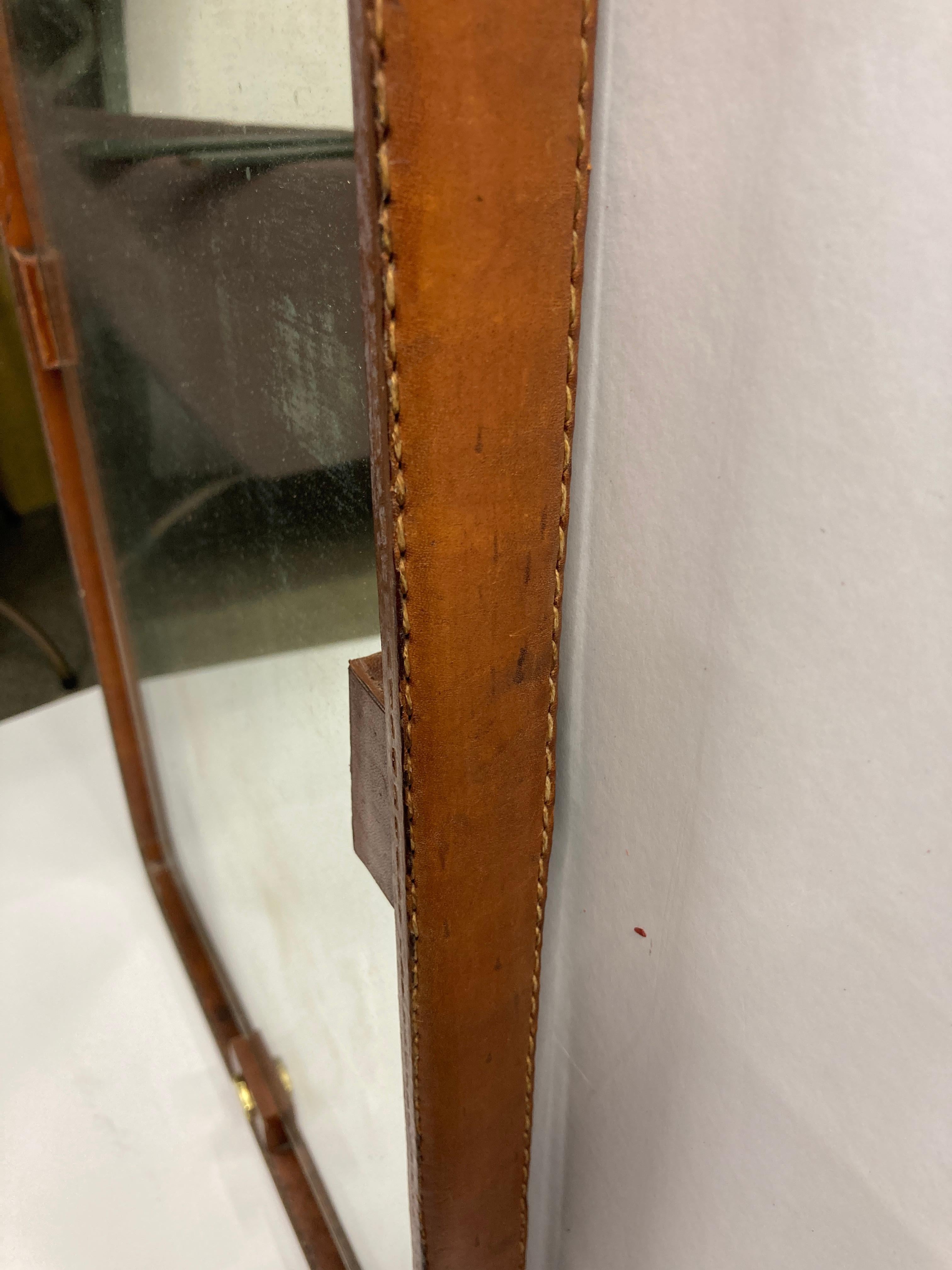 1950's Stitched leather mirror by Jacques Adnet In Good Condition For Sale In Bois-Colombes, FR