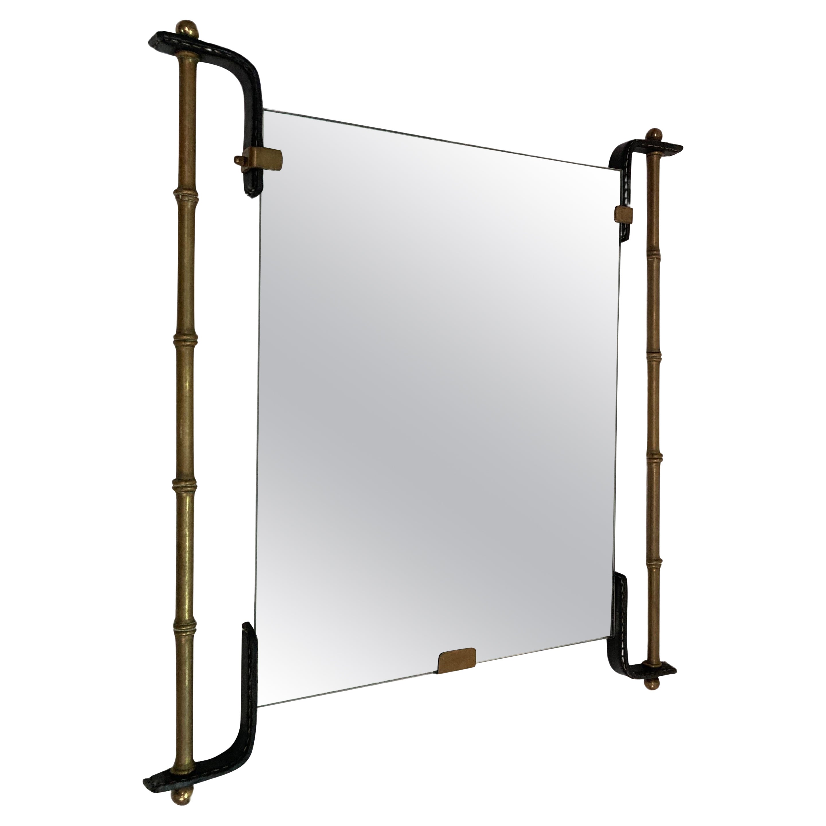 1950's Stitched leather mirror by Jacques Adnet