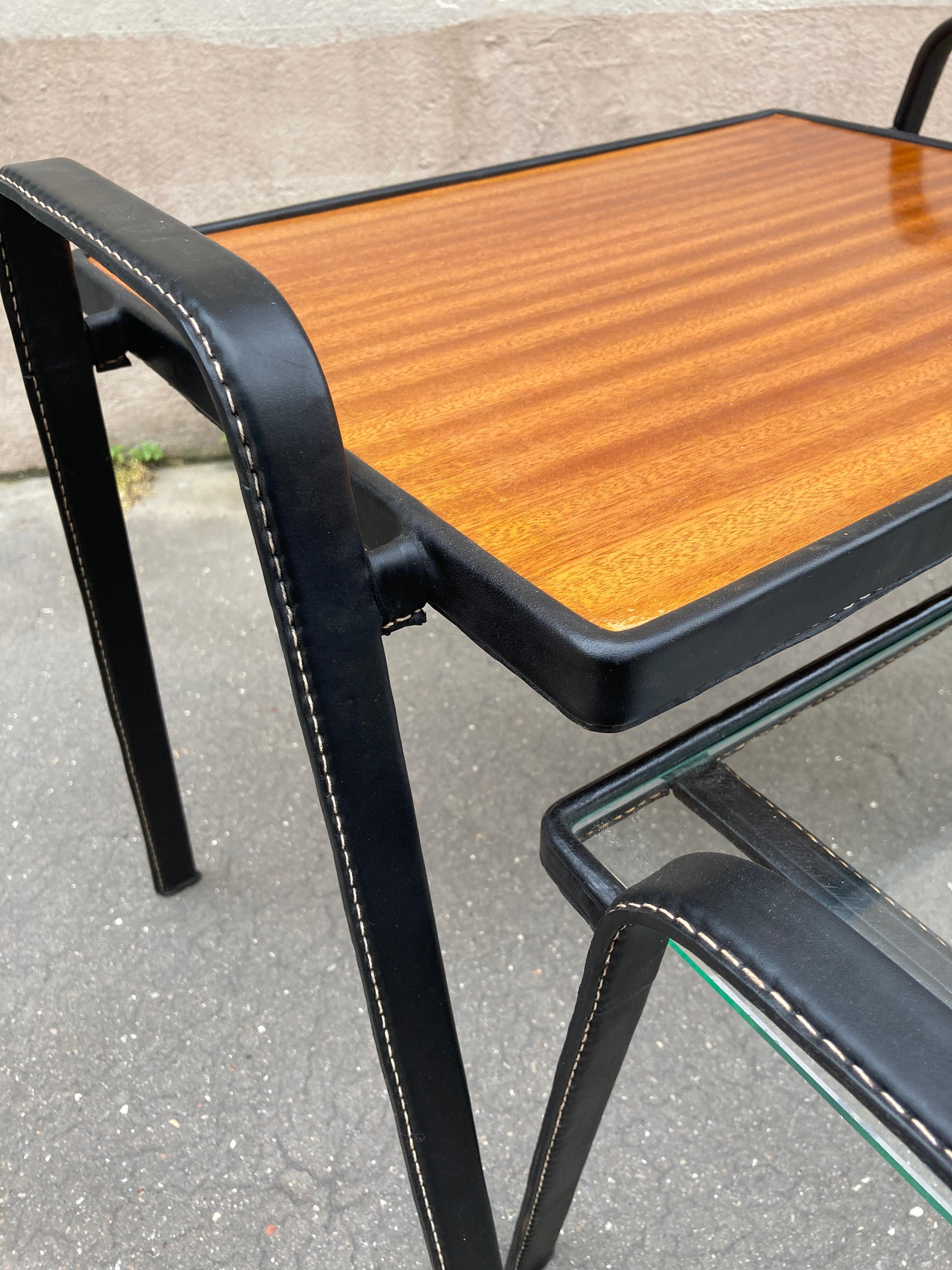 1950's Stitched leather Nesting  tables by Jacques Adnet For Sale 5