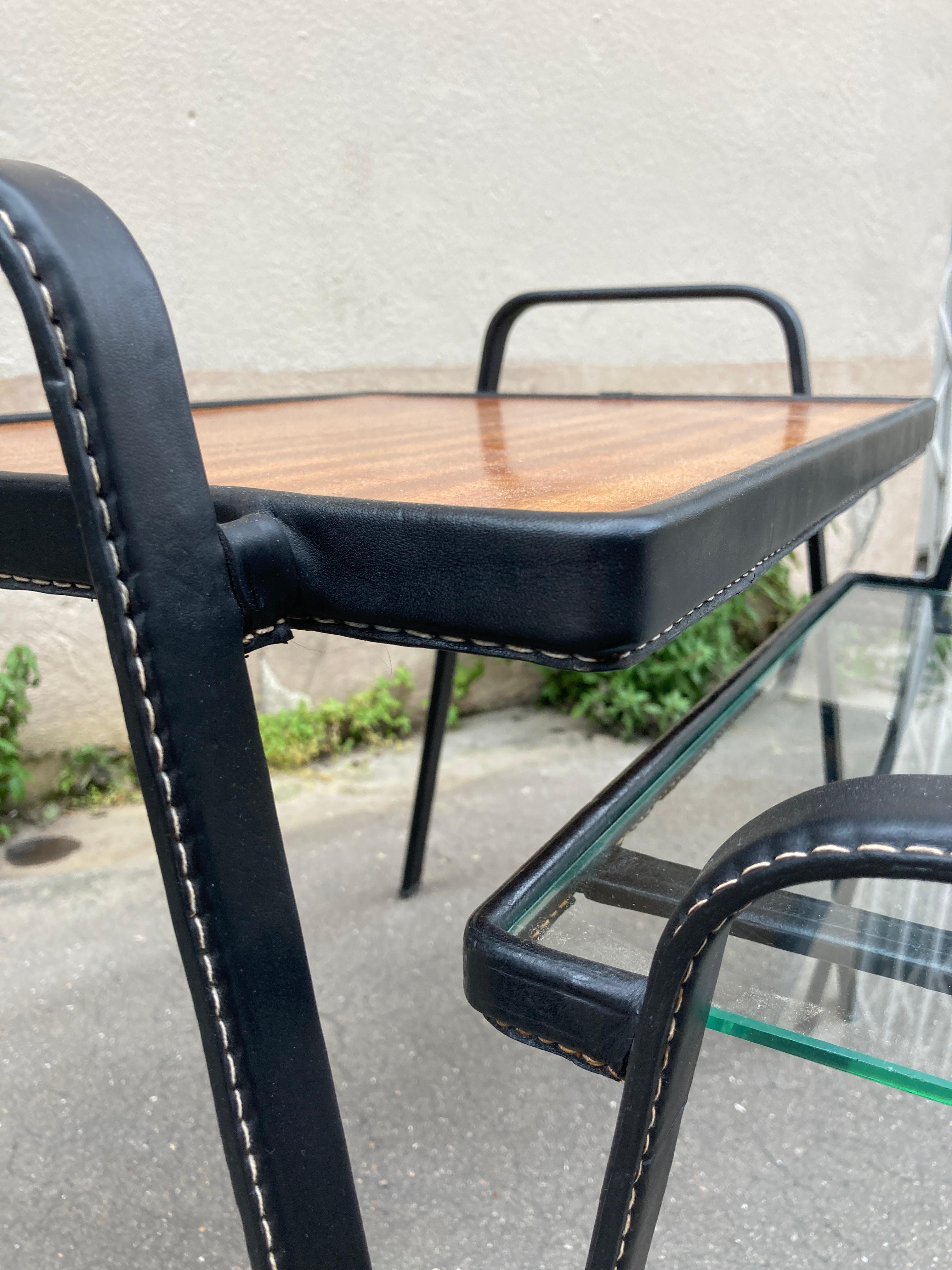 1950's Stitched leather Nesting  tables by Jacques Adnet For Sale 7